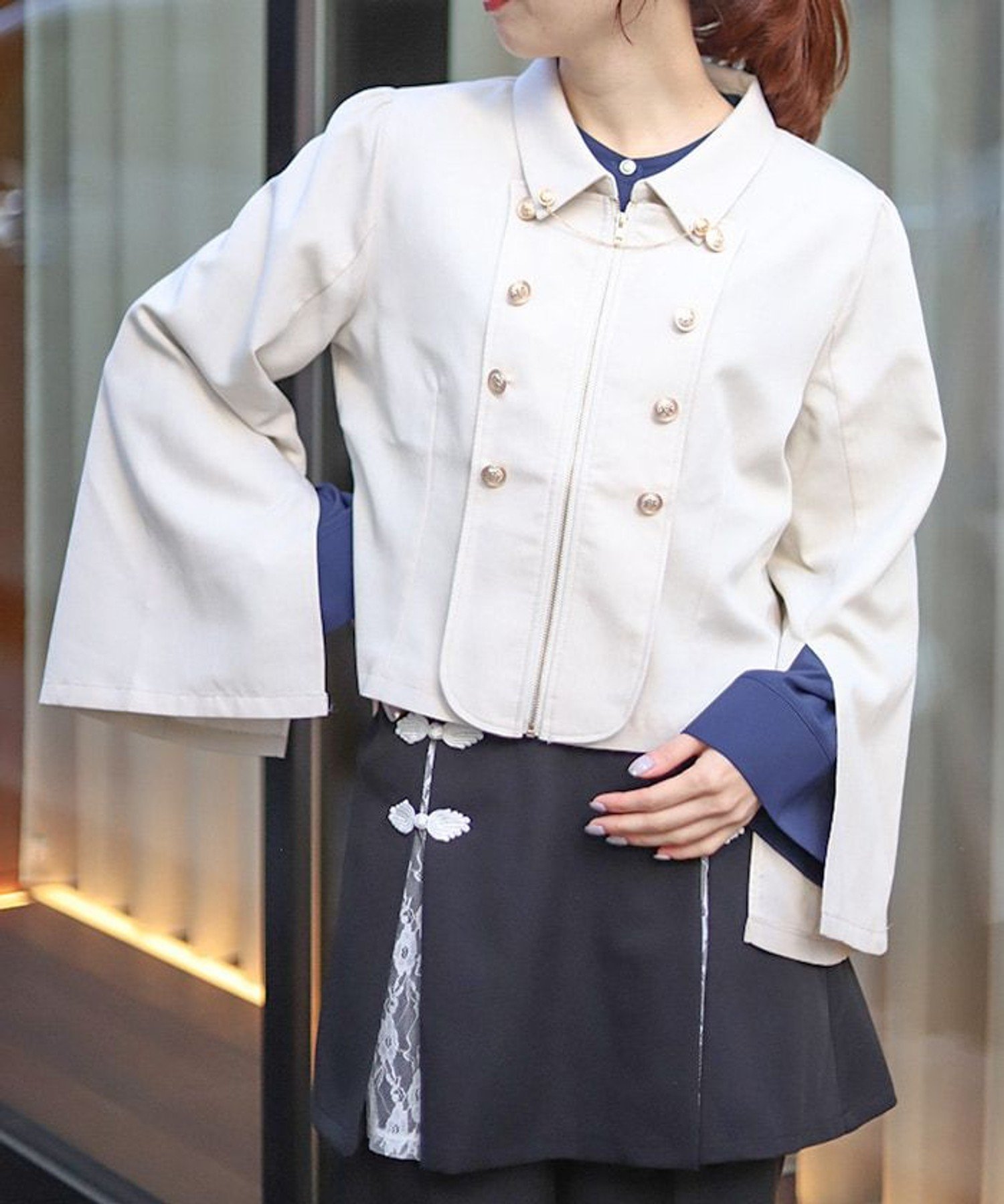 【アクシーズファム/axes femme】のW釦スリット袖ジップジャケット インテリア・キッズ・メンズ・レディースファッション・服の通販 founy(ファニー) 　ファッション　Fashion　レディースファッション　Ladies' Fashion Online　アウター　Coat Outerwear　ジャケット　Jackets　クラシカル　Classical　ジャケット　Jacket　スリット　Slit　ダブル　Double　チェーン　Chain　ベージュ|ID: prp329100004556683 ipo3291000000032647761