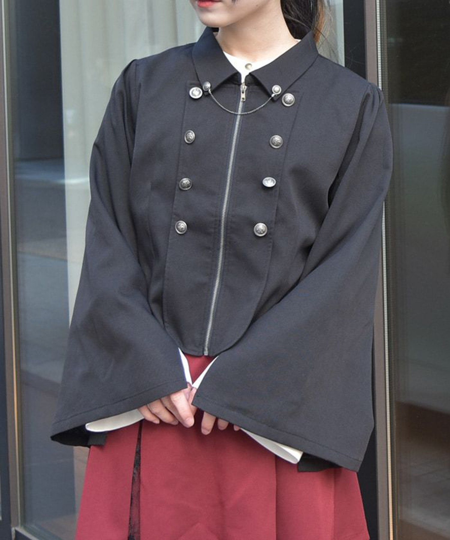 【アクシーズファム/axes femme】のW釦スリット袖ジップジャケット インテリア・キッズ・メンズ・レディースファッション・服の通販 founy(ファニー) 　ファッション　Fashion　レディースファッション　Ladies' Fashion Online　アウター　Coat Outerwear　ジャケット　Jackets　クラシカル　Classical　ジャケット　Jacket　スリット　Slit　ダブル　Double　チェーン　Chain　黒|ID: prp329100004556683 ipo3291000000032647764