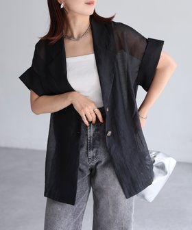 【リベリー/Riberry】のシアー半袖シャツジャケット 人気、トレンドファッション・服の通販 founy(ファニー) ファッション Fashion レディースファッション Fashion for Women アウター Coat / Outerwear Collection レディースジャケット・軽アウター Jackets コンパクト Compact, Small Size サマー Summer, Summer Style シアー Sheer, See-Through シンプル Simple, Minimal ジャケット Jacket, Outerwear スラックス Slacks, Dress Pants タンク Tank Top, Sleeveless Top デニム Denim, Jeans Material トレンド Trend, Trending Now バルーン Balloon, Balloon Silhouette 半袖 Short Sleeve, Half Sleeve リネン Linen, Linen Fabric ワンポイント One Point, Statement Accent 夏 Summer エレガント 上品 Elegant |ID:prp329100004556689