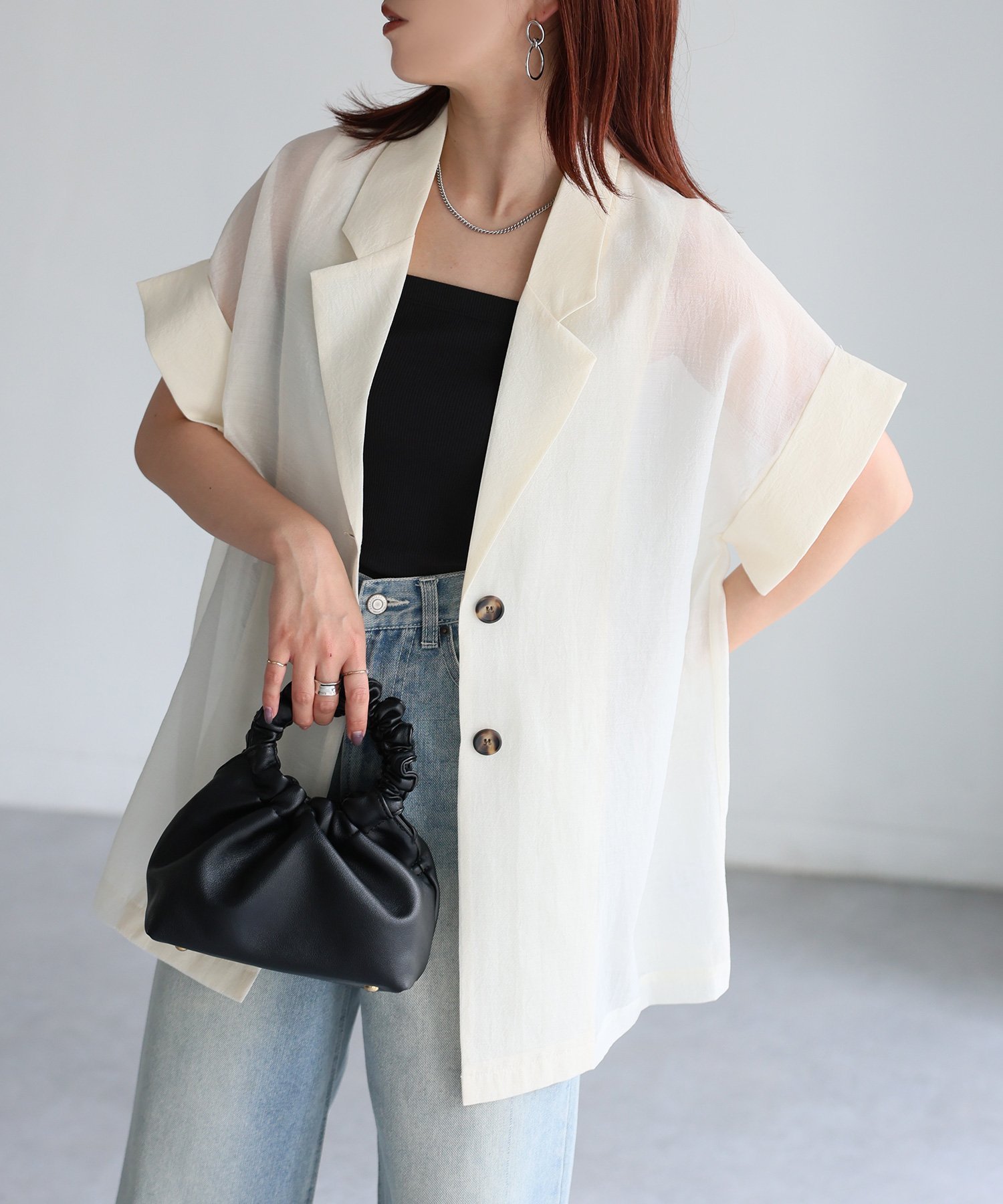 【リベリー/Riberry】のシアー半袖シャツジャケット インテリア・キッズ・メンズ・レディースファッション・服の通販 founy(ファニー) 　ファッション　Fashion　レディースファッション　Fashion for Women　アウター　Coat / Outerwear Collection　レディースジャケット・軽アウター　Jackets　コンパクト　Compact, Small Size　サマー　Summer, Summer Style　シアー　Sheer, See-Through　シンプル　Simple, Minimal　ジャケット　Jacket, Outerwear　スラックス　Slacks, Dress Pants　タンク　Tank Top, Sleeveless Top　デニム　Denim, Jeans Material　トレンド　Trend, Trending Now　バルーン　Balloon, Balloon Silhouette　半袖　Short Sleeve, Half Sleeve　リネン　Linen, Linen Fabric　ワンポイント　One Point, Statement Accent　夏　Summer　エレガント 上品　Elegant　アイボリー|ID: prp329100004556689 ipo3291000000032628909