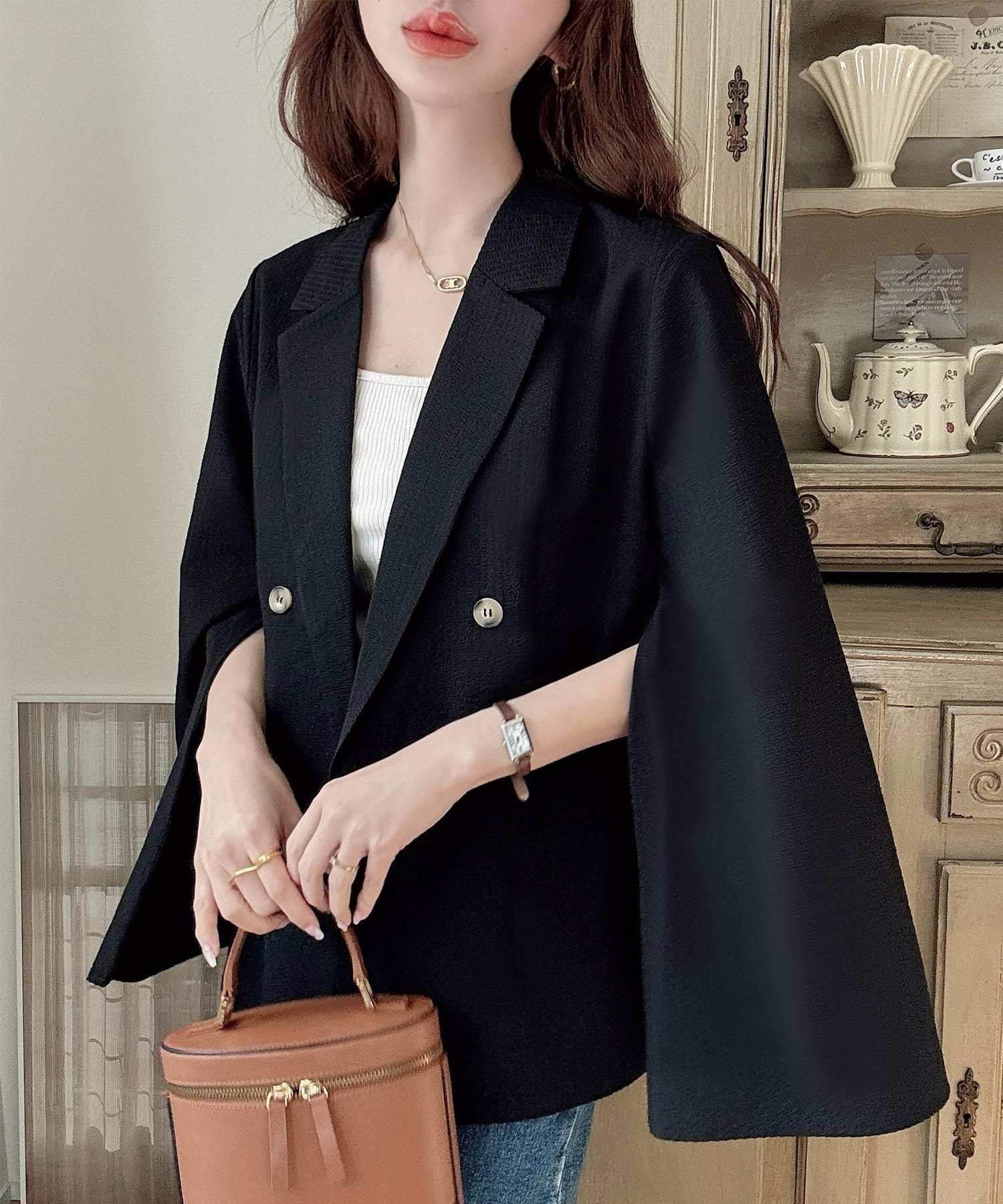 【ジュノア/JUNOAH】のMeiru スリットスリーブジャケット インテリア・キッズ・メンズ・レディースファッション・服の通販 founy(ファニー) 　ファッション　Fashion　レディースファッション　WOMEN　アウター　Coat Outerwear　ジャケット　Jackets　ブラック|ID: prp329100004556712 ipo3291000000032353202