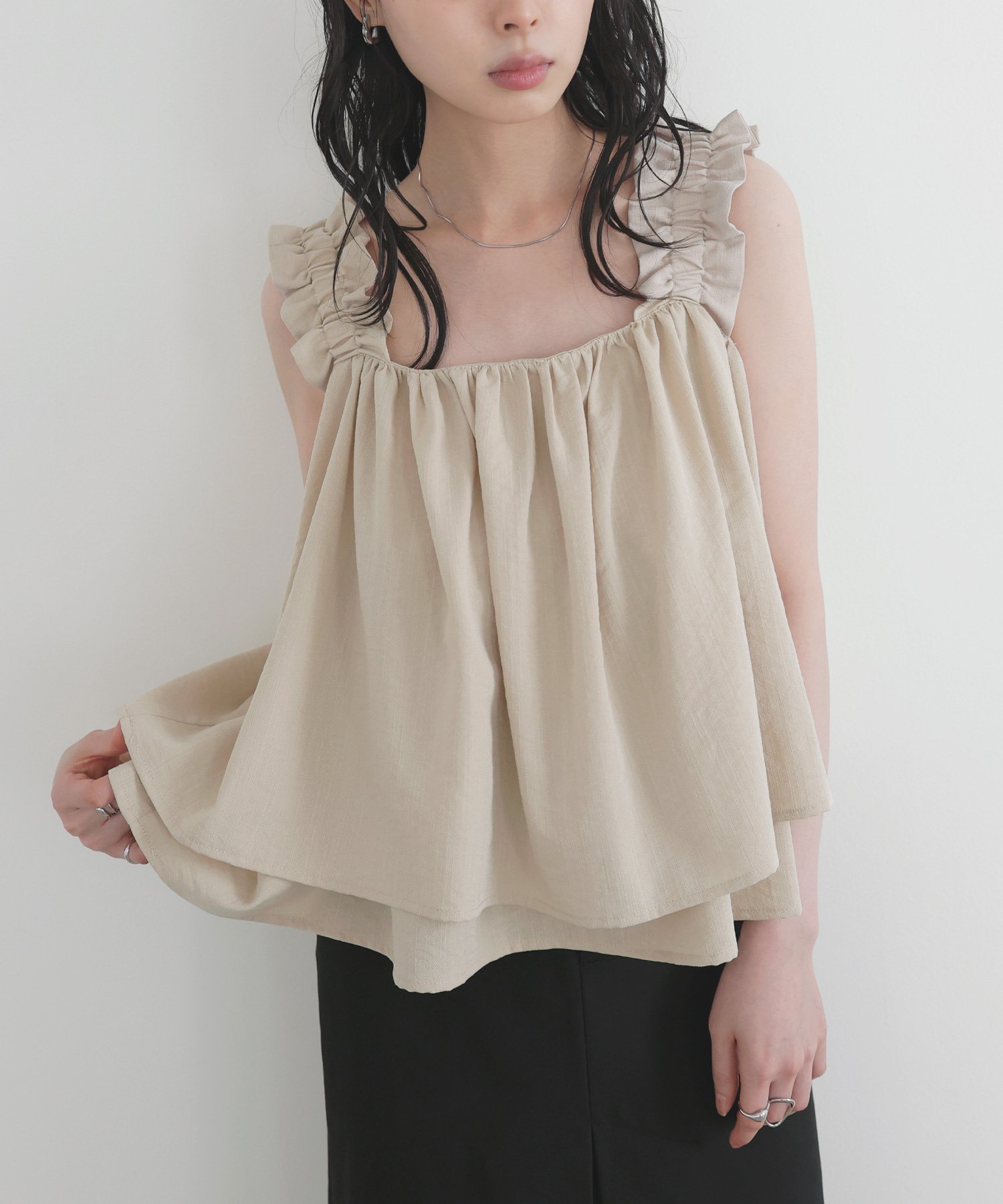 【リアン/Lian】のフリルギャザーデザイントップス インテリア・キッズ・メンズ・レディースファッション・服の通販 founy(ファニー) 　ファッション　Fashion　レディースファッション　WOMEN　トップス・カットソー　Tops/Tshirt　キャミソール　Camisole　ギャザー　Gather　アイボリー|ID: prp329100004556736 ipo3291000000032372073
