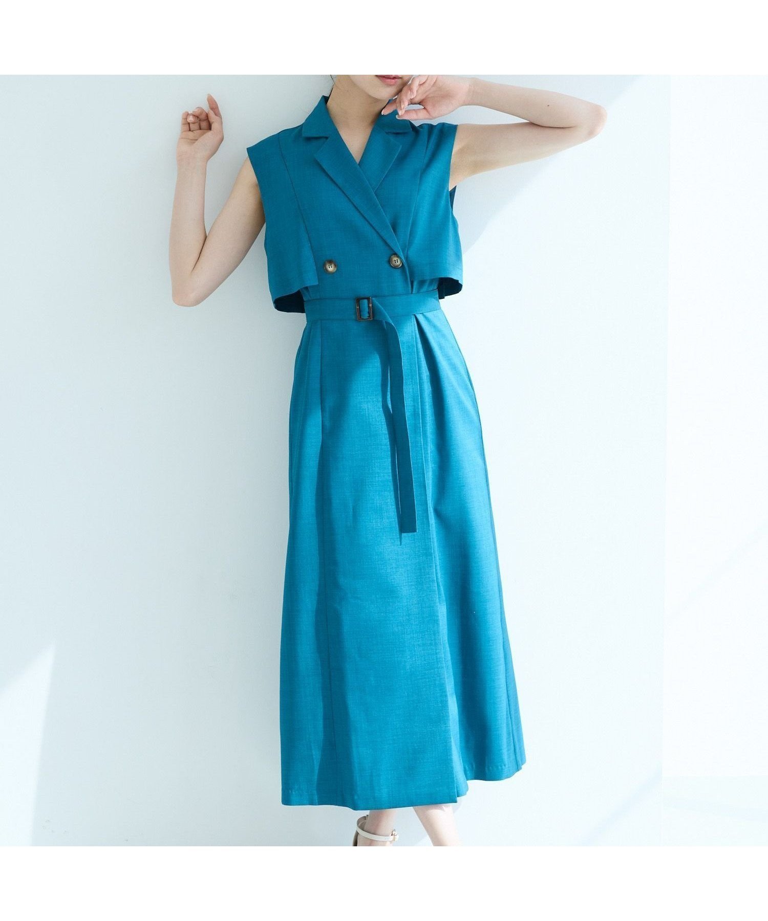 【アンデミュウ/Andemiu】のトレンチ風ノースリーブワンピース インテリア・キッズ・メンズ・レディースファッション・服の通販 founy(ファニー) 　ファッション　Fashion　レディースファッション　Fashion for Women　ワンピース　Dresses　おすすめ　Recommended / Our Picks　インナー　Innerwear　シンプル　Simple, Minimal　トレンチ　Trench, Trench Coat　トレンド　Trend, Trending Now　ノースリーブ　Sleeveless, No-Sleeve　ビジネス 仕事 通勤　Business / Work / Commuting　グリーン|ID: prp329100004557121 ipo3291000000032751098