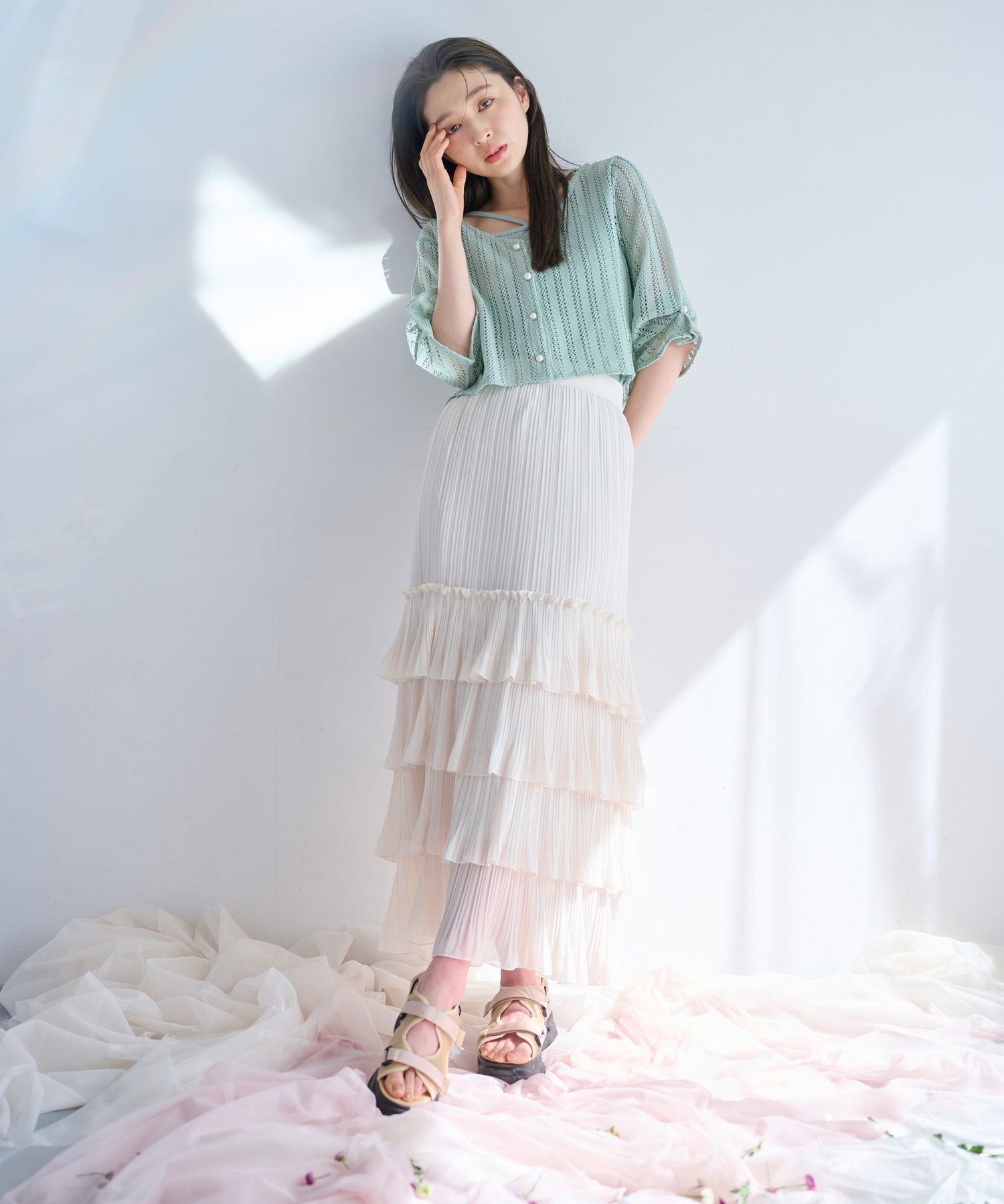 【ミスティ ウーマン/mysty woman】のティアードプリーツスカート インテリア・キッズ・メンズ・レディースファッション・服の通販 founy(ファニー) 　ファッション　Fashion　レディースファッション　Ladies' Fashion Online　スカート　Skirt　プリーツスカート　Pleated Skirts　プリーツ　Pleats　ランダム　Random　アイボリー08|ID: prp329100004557161 ipo3291000000032690529