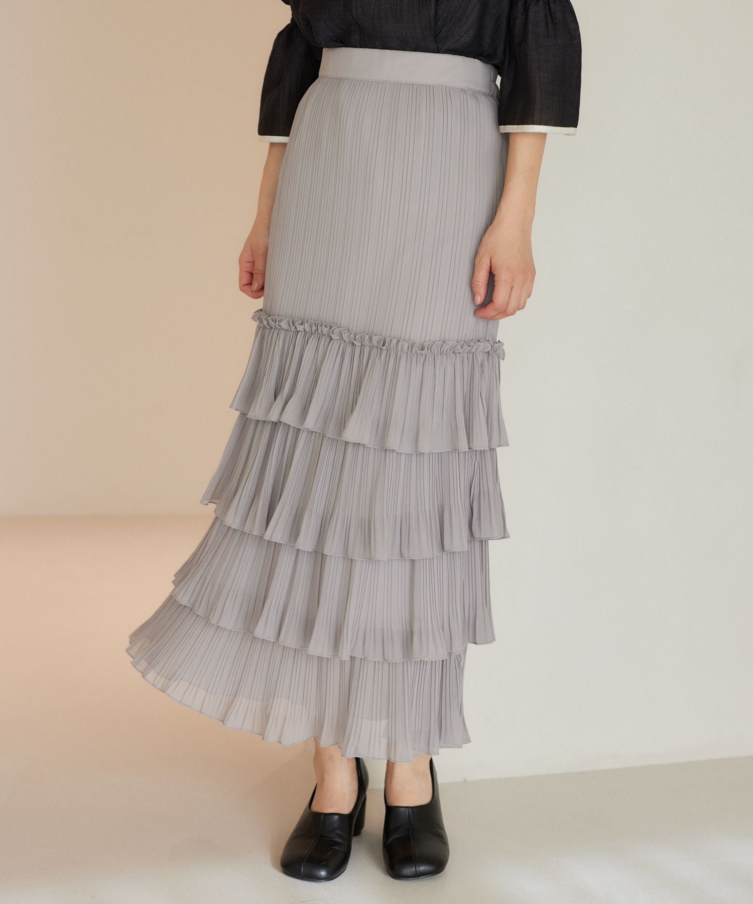 【ミスティ ウーマン/mysty woman】のティアードプリーツスカート インテリア・キッズ・メンズ・レディースファッション・服の通販 founy(ファニー) 　ファッション　Fashion　レディースファッション　Ladies' Fashion Online　スカート　Skirt　プリーツスカート　Pleated Skirts　プリーツ　Pleats　ランダム　Random　グレー15|ID: prp329100004557161 ipo3291000000032690533