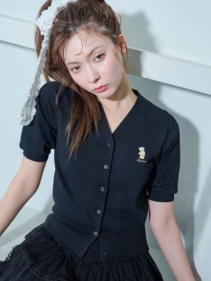 【リリーブラウン/Lily Brown】の【WEB限定カラー】Lily Bearハーフスリーブカーディガン インテリア・キッズ・メンズ・レディースファッション・服の通販 founy(ファニー) 　ファッション　Fashion　レディースファッション　WOMEN　トップス・カットソー　Tops/Tshirt　カーディガン　Cardigans　BLK[009]|ID: prp329100004557172 ipo3291000000032294617