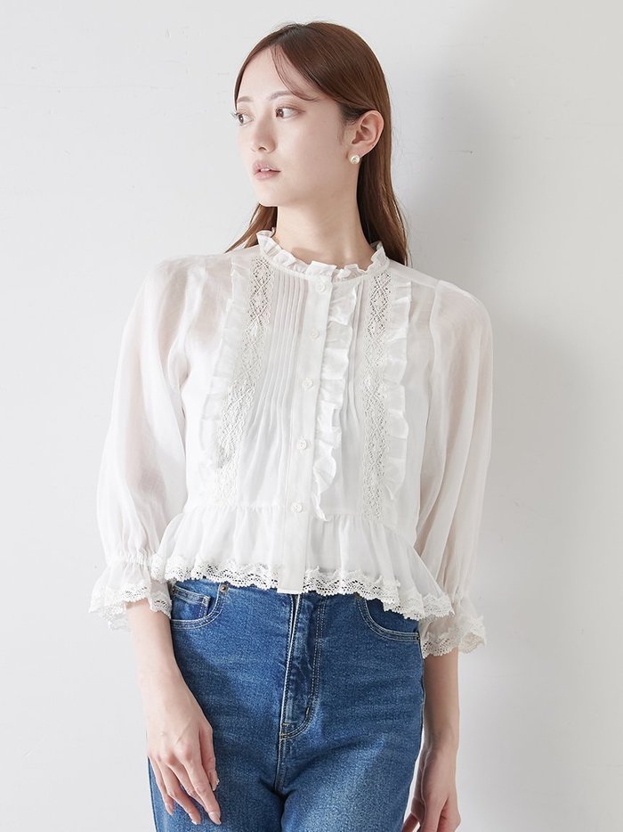 【スナイデル/SNIDEL】のコットンボイルブラウス インテリア・キッズ・メンズ・レディースファッション・服の通販 founy(ファニー) https://founy.com/ ファッション Fashion レディースファッション Ladies' Fashion Online トップス・カットソー Tops/Tshirt シャツ/ブラウス Shirts/Blouses エレガント 上品 Elegant デニム Denim トレンド Trend ペプラム Peplum レース Race ロマンティック Romantic ローズ Rose ヴィンテージ Vintage 今季 This Season |ID: prp329100004557199 ipo3291000000032687491