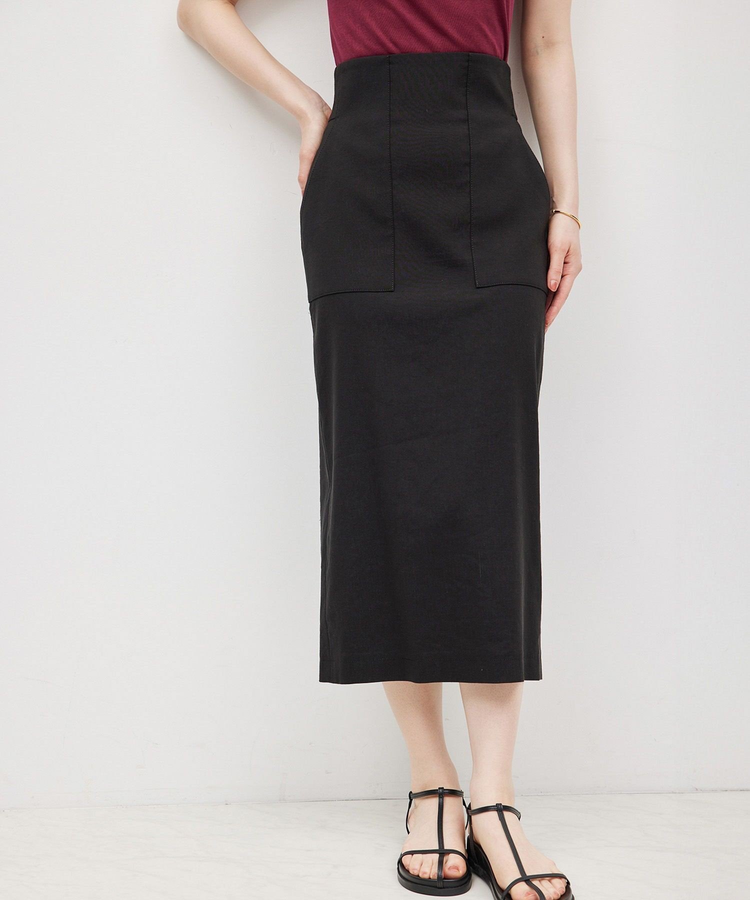 【ロペ/ROPE'】のリネンストレッチポケット付きタイトスカート インテリア・キッズ・メンズ・レディースファッション・服の通販 founy(ファニー) 　雑誌掲載アイテム　Magazine Items　ファッション雑誌　Fashion Magazines　バイラ　BAILA　オトナミューズ　otona MUSE　ファッション　Fashion　レディースファッション　Ladies' Fashion Online　スカート　Skirt　5月号　May Issue　ストレッチ　Stretch　リネン　Linen　夏　Summer　雑誌　Magazine　ブラック系(02)|ID: prp329100004557203 ipo3291000000032386965