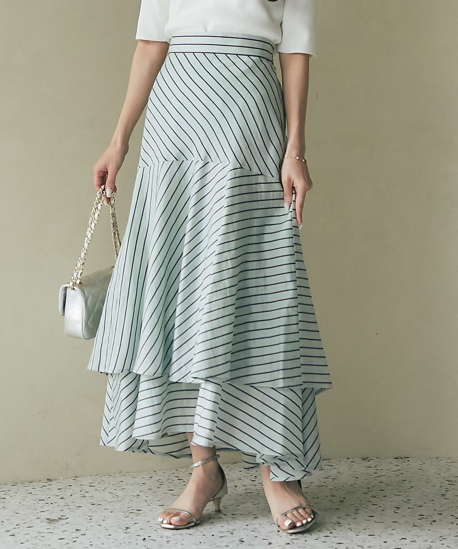【ラブティックボンボン/La boutique BonBon】の【美シルエット】ストライプティアードスカート インテリア・キッズ・メンズ・レディースファッション・服の通販 founy(ファニー) 　ファッション　Fashion　レディースファッション　Ladies' Fashion Online　スカート　Skirt　ティアードスカート　Tiered Skirts　クロップド　Cropped　コンパクト　Compact　ストライプ　Stripe　ティアードスカート　Tiered Skirt　フェミニン　Feminine　フレア　Flare　ポケット　Pocket　おすすめ　Recommend　夏　Summer　エレガント 上品　Elegant　ミント|ID: prp329100004557228 ipo3291000000032636751