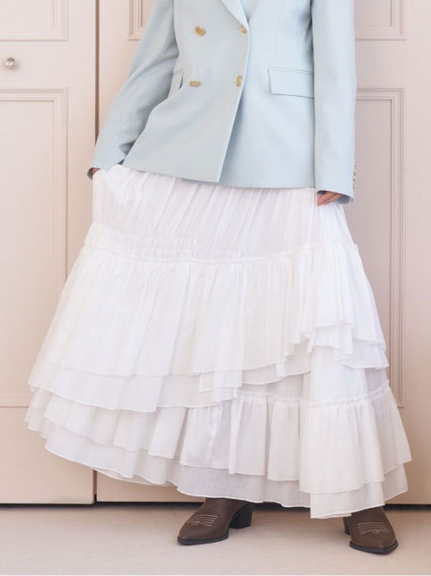 【リリーブラウン/Lily Brown】の【WEB限定00サイズ】アシンメトリーティアードスカート 人気、トレンドファッション・服の通販 founy(ファニー) 　ファッション　Fashion　レディースファッション　Fashion for Women　スカート　Skirts　ティアードスカート　Tiered Skirts　アシンメトリー　Asymmetrical Style　春　Spring　シャーリング　Shirring, Ruched　チェック　Check, Plaid, Tartan　ティアードスカート　Tiered Skirt, Flounced Skirt　バランス　Balance, Style Balance　フィット　Fit, Slim Fit　ヘムライン　Hemline, Bottom Cut　無地　Plain, Solid Color　ランダム　Random, Irregular　 other-1|ID: prp329100004557254 ipo3291000000032711973