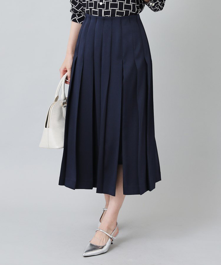 【アンタイトル/UNTITLED】のサテンプリーツスカート インテリア・キッズ・メンズ・レディースファッション・服の通販 founy(ファニー) 　ファッション　Fashion　レディースファッション　WOMEN　スカート　Skirt　プリーツスカート　Pleated Skirts　おすすめ　Recommend　サテン　Satin　スリット　Slit　プリーツ　Pleats　エレガント 上品　Elegant　春　Spring　ネイビー|ID: prp329100004557338 ipo3291000000032367391