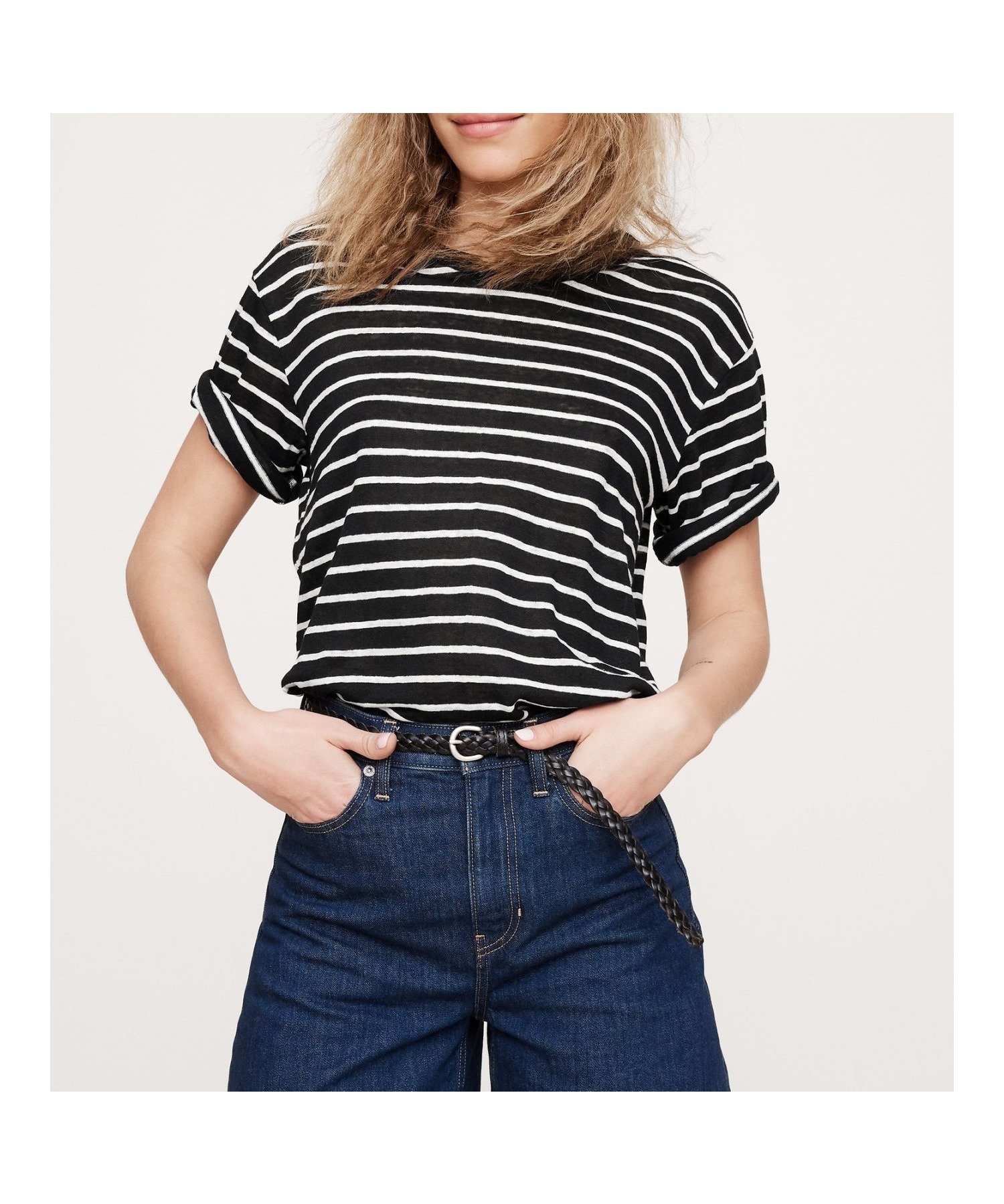 【バナナ リパブリック/BANANA REPUBLIC】のSS LINEN RELAXED CREW インテリア・キッズ・メンズ・レディースファッション・服の通販 founy(ファニー) 　ファッション　Fashion　レディースファッション　WOMEN　ジャケット　Jacket　リネン　Linen　吸水　Water Absorption　夏　Summer　BLACK_WITH_WHITE_STRIPE|ID: prp329100004557402 ipo3291000000032292965