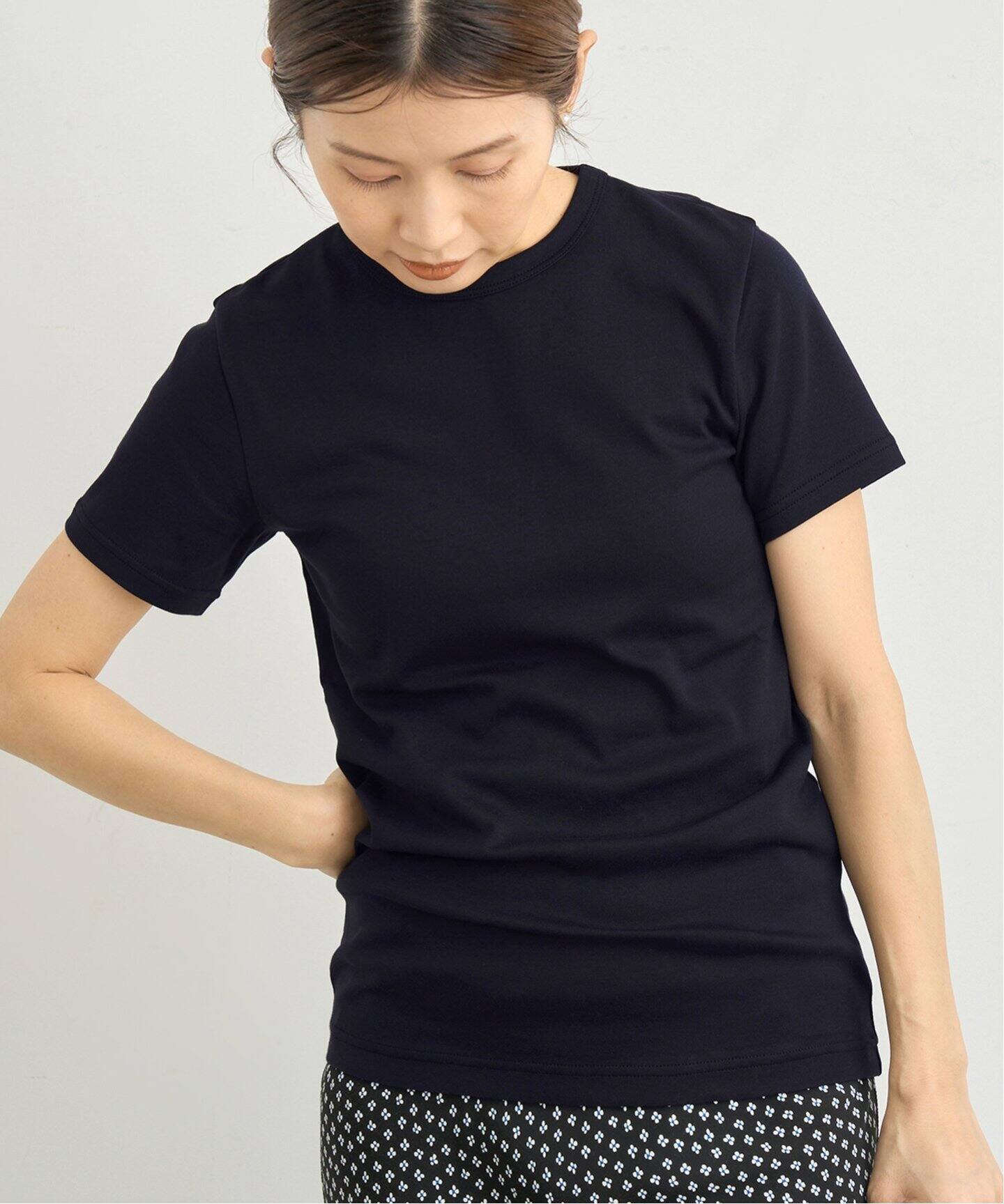 【イエナ/IENA】のATON/エイトン 別注 SUVIN FRAISE ショートスリーブ Tシャツ インテリア・キッズ・メンズ・レディースファッション・服の通販 founy(ファニー) 　ファッション　Fashion　レディースファッション　WOMEN　トップス・カットソー　Tops/Tshirt　シャツ/ブラウス　Shirts/Blouses　ロング / Tシャツ　T-Shirts　ショート　Short　スリーブ　Sleeve　別注　Special Order　ネイビー|ID: prp329100004557473 ipo3291000000032306051