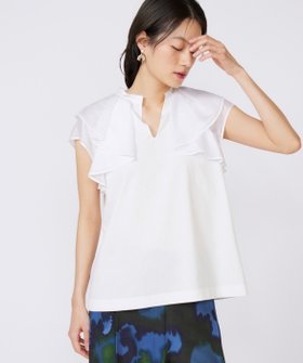 【イネド/INED】のラッフルカラードッキングプルオーバー 人気、トレンドファッション・服の通販 founy(ファニー) ファッション Fashion レディースファッション Fashion for Women トップス・カットソー Cut & Sew Tops カジュアルプルオーバー・ニットトップス Pullovers & Knit Tops / Casual Pullovers オーガンジー Organza Fabric シルケット Silket, Silky Cotton スリット Slit, Slit Detail フリル Frill, Ruffle |ID:prp329100004557489