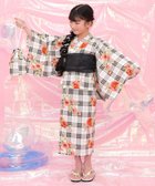 【その他のブランド/Other】の【浴衣3点セット】綿100% セパレート 着付け 簡単 子供服 キッズ 女の子 タータンブラック×赤花|ID: prp329100004557521 ipo3291000000032986155