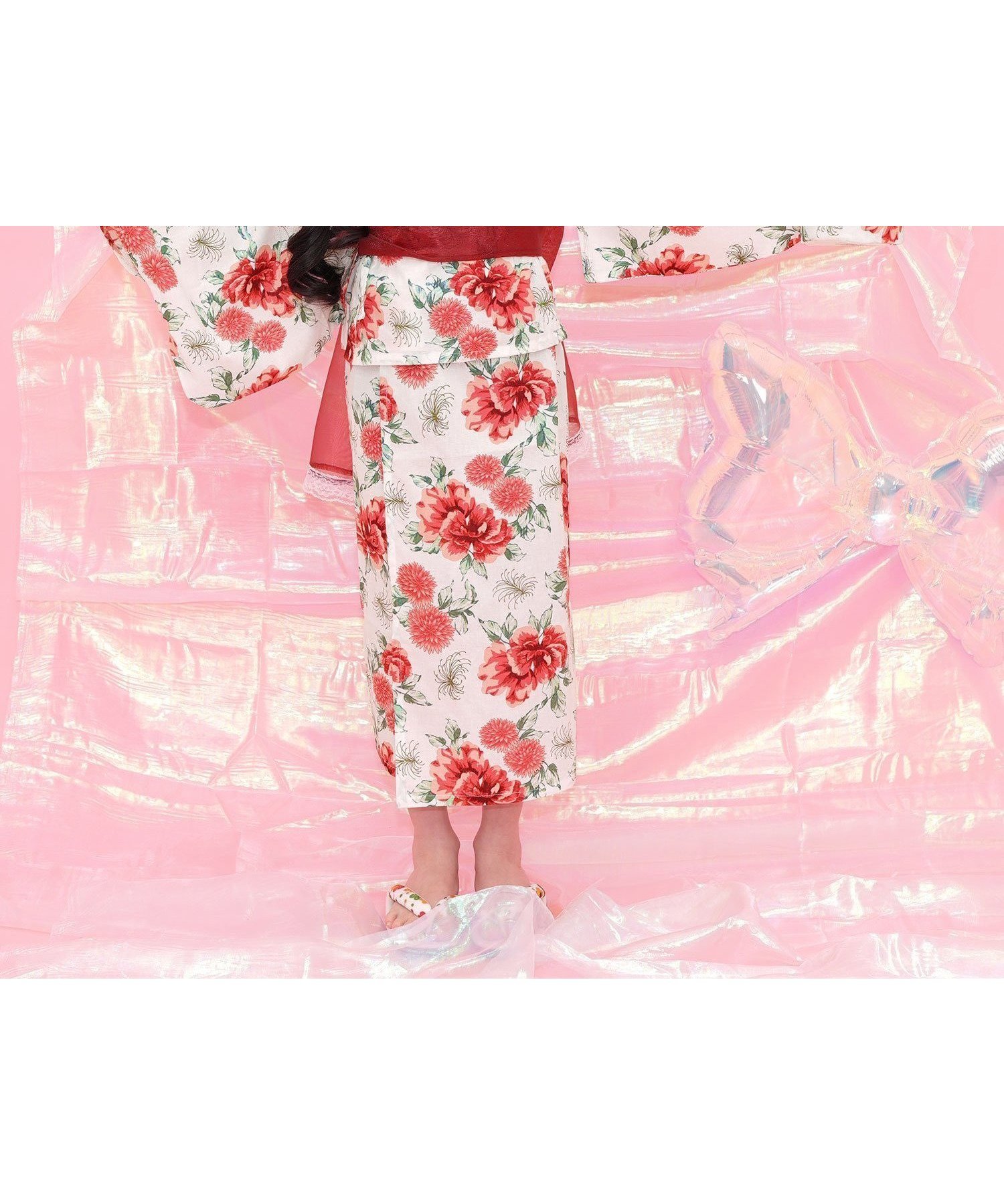 【その他のブランド/Other】の【浴衣3点セット】綿100% セパレート 着付け 簡単 子供服 キッズ 女の子 インテリア・キッズ・メンズ・レディースファッション・服の通販 founy(ファニー) 　ファッション　Fashion　キッズファッション　Fashion for Kids　おすすめ　Recommended / Our Picks　オーガンジー　Organza Fabric　キャミワンピース　Cami Dress, Slip Dress　セパレート　Separate, Two-Piece　ラップ　Wrap, Wrap Design　レース　Lace, Lace Fabric　吸水　Absorbent, Quick-Dry　白地×モダン牡丹|ID: prp329100004557521 ipo3291000000032986170