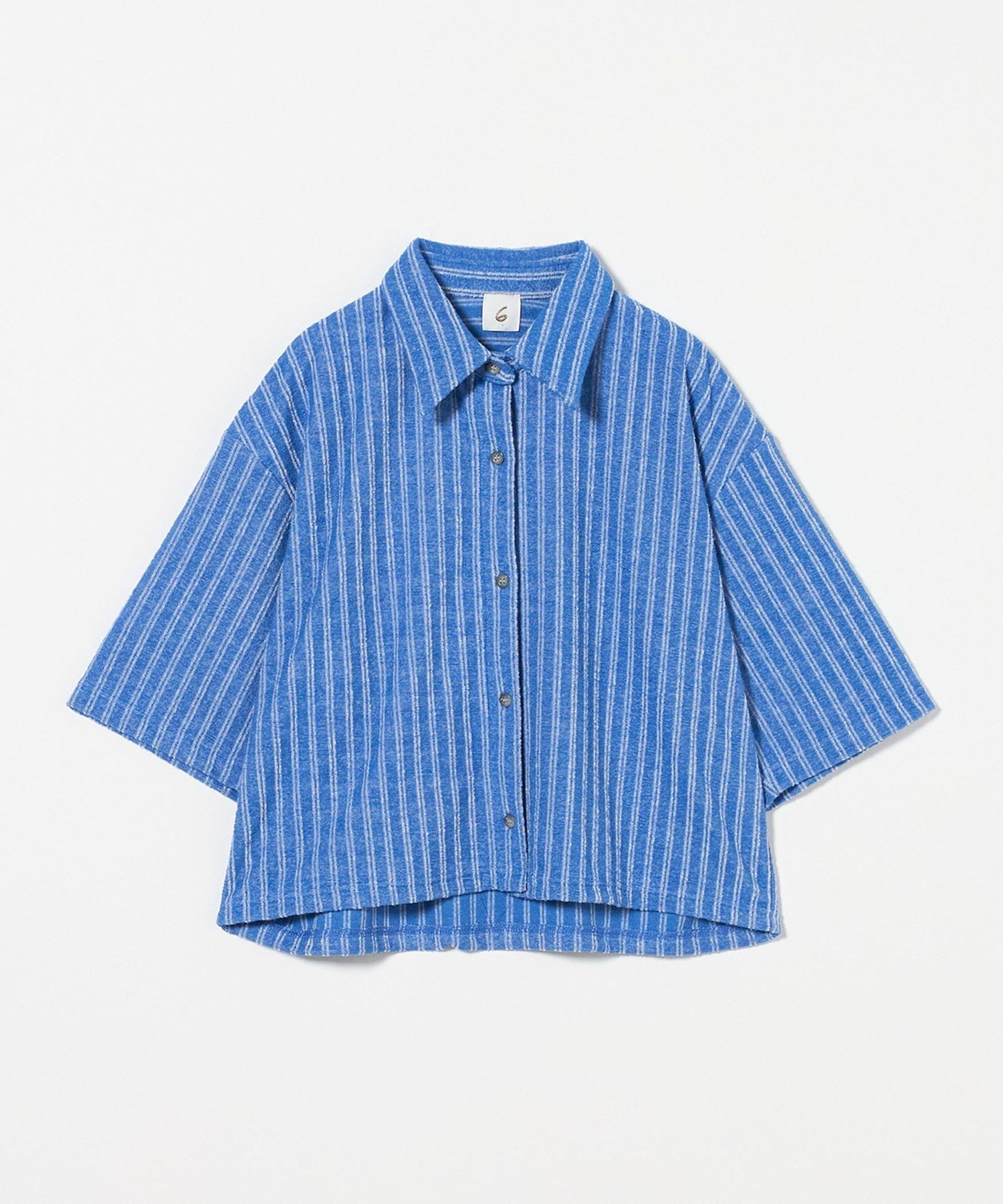 【ビューティ&ユース ユナイテッドアローズ/BEAUTY&YOUTH / UNITED ARROWS】の6(ROKU) パイル ジャカード ストライプ シャツ インテリア・キッズ・メンズ・レディースファッション・服の通販 founy(ファニー) 　ファッション　Fashion　レディースファッション　Fashion for Women　トップス・カットソー　Cut & Sew Tops　シャツ・ブラウス・オフィスカジュアル　Elegant Blouses & Button-Ups　アウトドア　Outdoor Clothing　ジャカード／ジャガード　Jacquard, Woven Pattern　ストライプ　Stripe, Striped Pattern　ビーチ　Beach, Seaside　ボックス　Boxy, Box Shape　夏　Summer　COBALT|ID: prp329100004557652 ipo3291000000032711468