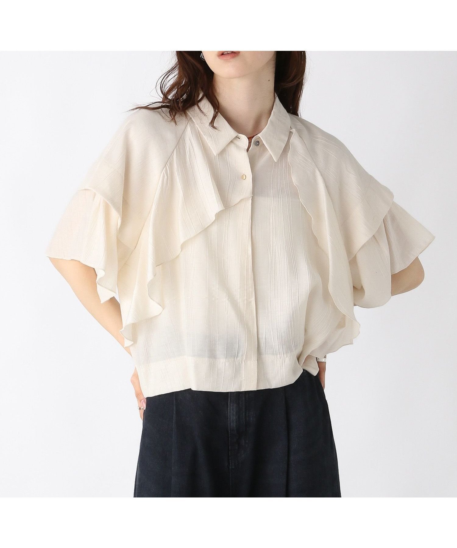 【ジーナシス/JEANASiS】のレイヤーフリルショートシャツ SS インテリア・キッズ・メンズ・レディースファッション・服の通販 founy(ファニー) 　ファッション　Fashion　レディースファッション　WOMEN　トップス・カットソー　Tops/Tshirt　シャツ/ブラウス　Shirts/Blouses　おすすめ　Recommend　ショート　Short　トレンド　Trend　フリル　Frills　ボトム　Bottom　ランダム　Random　ワッシャー　Washer　羽織　Haori　アイボリー|ID: prp329100004557727 ipo3291000000032374474