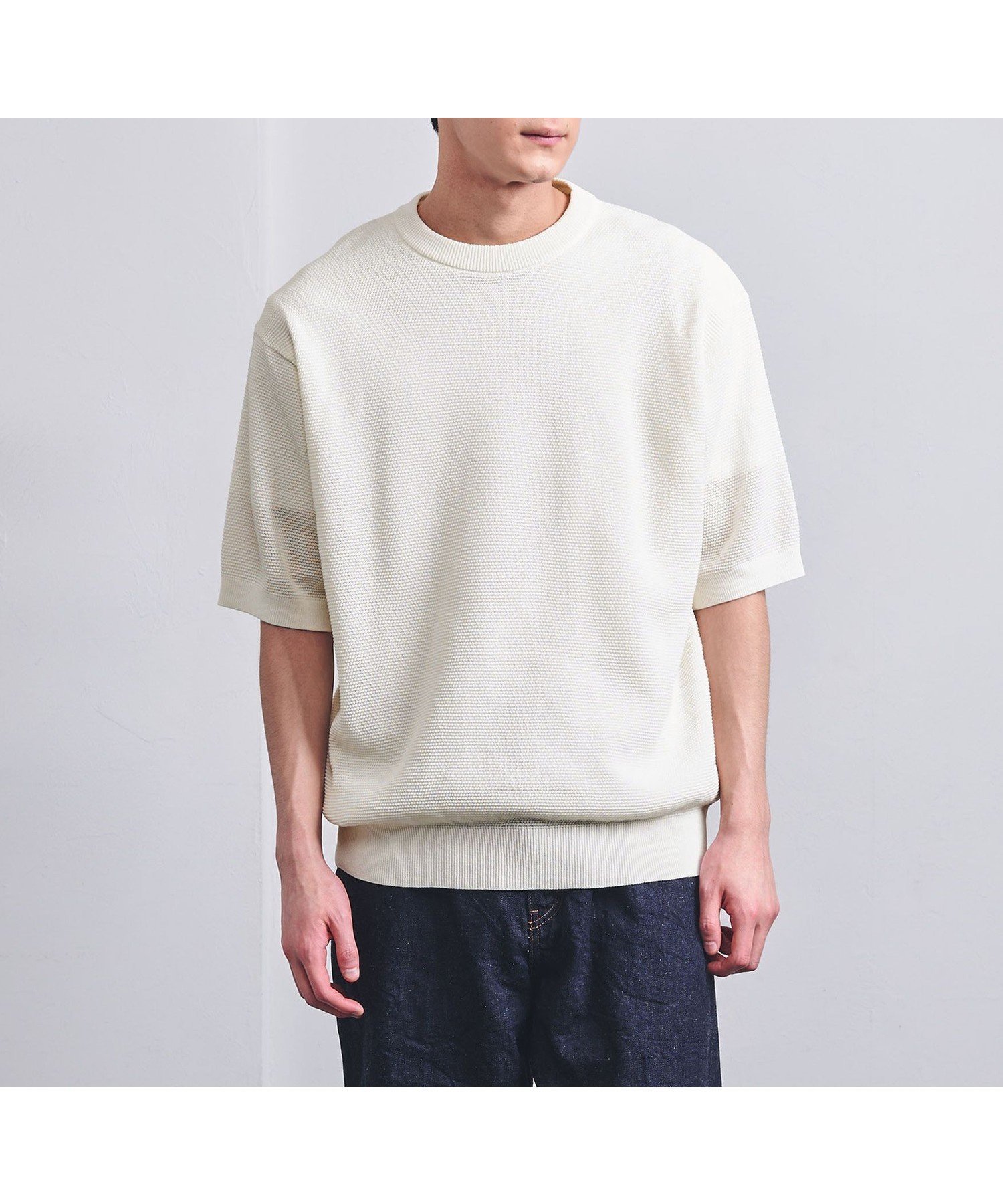 【ユナイテッドアローズ/UNITED ARROWS / MEN】のコットン バーズアイ クルーネックニット インテリア・キッズ・メンズ・レディースファッション・服の通販 founy(ファニー) 　ファッション　Fashion　メンズファッション　Fashion for Men　アクリル　Acrylic Material　春　Spring　サマー　Summer, Summer Style　ショーツ　Shorts, Short Pants　シンプル　Simple, Minimal　スラックス　Slacks, Dress Pants　フォルム　Silhouette, Form　半袖　Short Sleeve, Half Sleeve　メッシュ　Mesh, Net Fabric　リゾート　Resort, Vacation Style　ワーク　Workwear, Utility Style　S/S・春夏　SS, Spring/Summer, Warm Season　おすすめ　Recommended / Our Picks　夏　Summer　WHITE|ID: prp329100004557774 ipo3291000000032973377