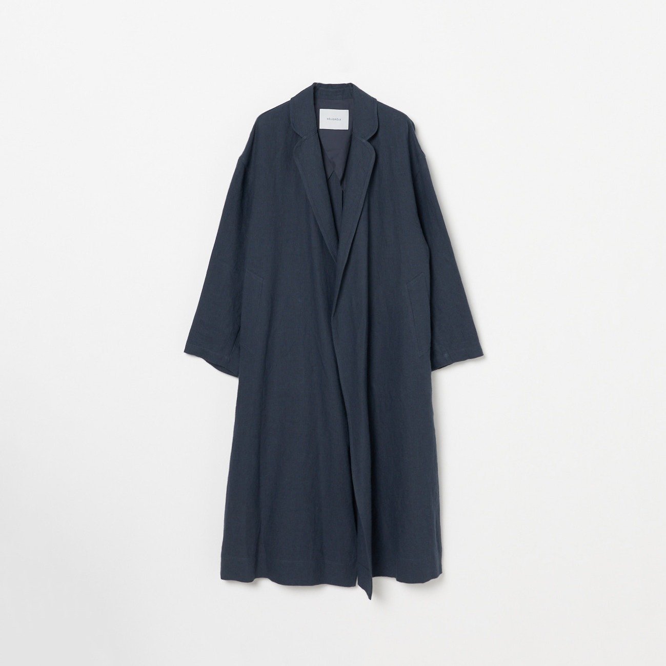【エリオポール/heliopole】のDUNGAREES LINEN LONG COAT インテリア・キッズ・メンズ・レディースファッション・服の通販 founy(ファニー) 　ファッション　Fashion　レディースファッション　Ladies' Fashion Online　アウター　Coat Outerwear　コート　Coats　ガウン　Gown　ベーシック　Basic　リネン　Linen　夏　Summer　定番　Standard　春　Spring　羽織　Haori　ネイビー|ID: prp329100004557797 ipo3291000000032609512