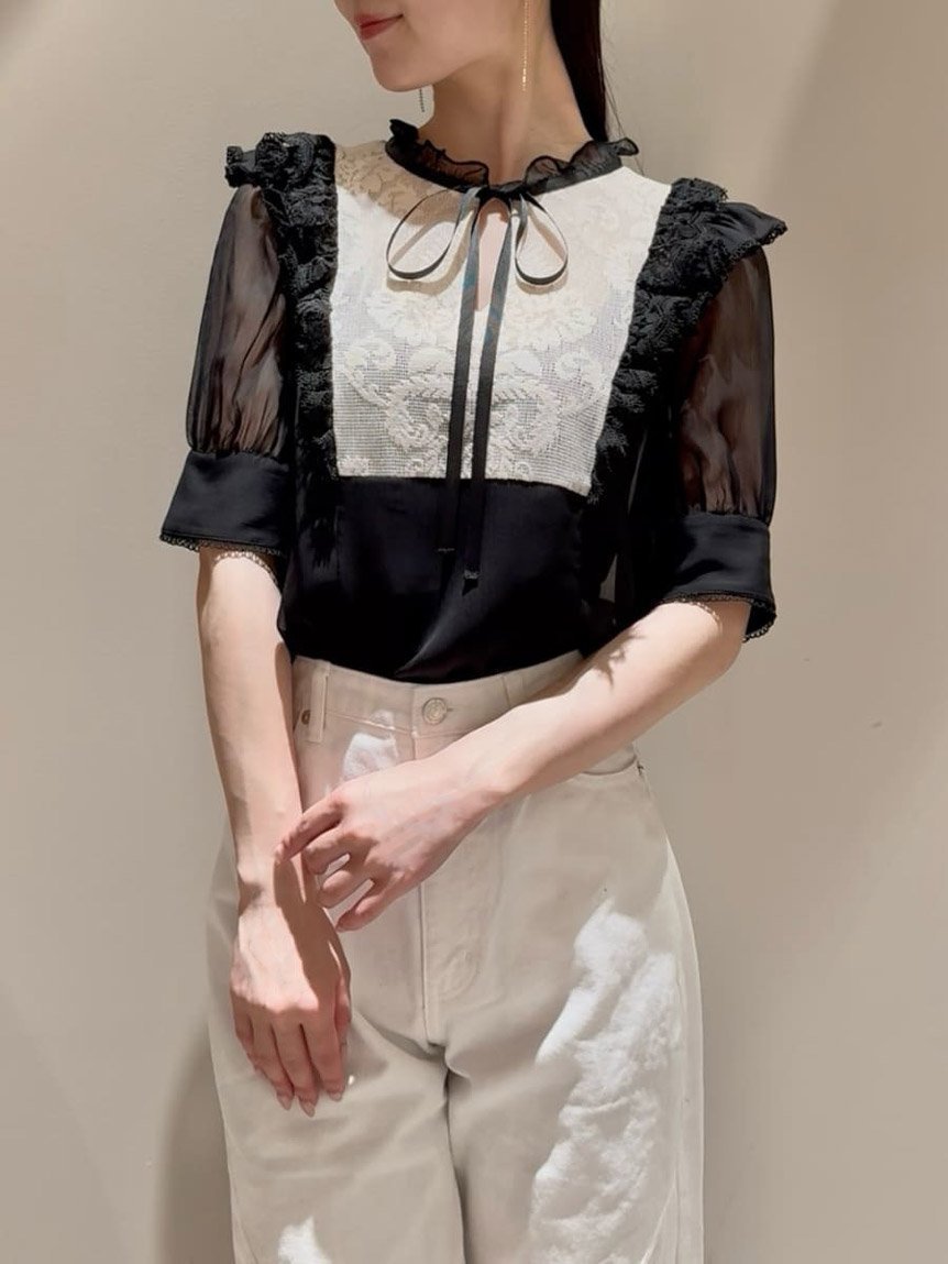 【スナイデル/SNIDEL】の楊柳シフォンレースブラウス インテリア・キッズ・メンズ・レディースファッション・服の通販 founy(ファニー) 　ファッション　Fashion　レディースファッション　Ladies' Fashion Online　トップス・カットソー　Tops/Tshirt　シャツ/ブラウス　Shirts/Blouses　おすすめ　Recommend　インナー　Inner　ウェーブ　Wave　カフス　Cuffs　シフォン　Chiffon　スカラップ　Scalloped　スリット　Slit　フェミニン　Feminine　フリル　Frills　フロント　Front　ミックス　Mix　リボン　Ribbon　リュクス　Luxe　レース　Race　エレガント 上品　Elegant　人気　Popularity　定番　Standard　MIX[930]|ID: prp329100004557814 ipo3291000000032622405