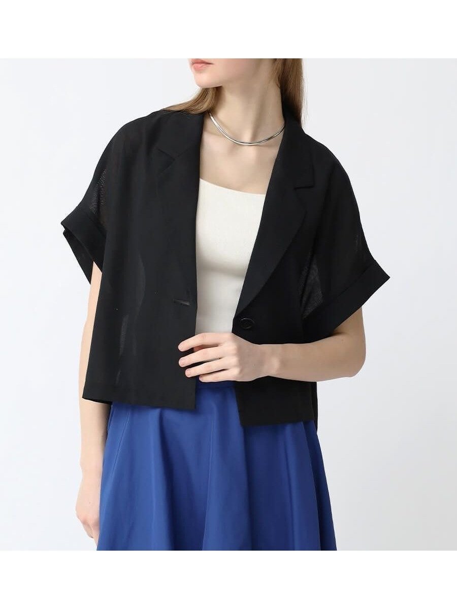 【ラシュッド/LASUD】のアサミビエラショートジャケット インテリア・キッズ・メンズ・レディースファッション・服の通販 founy(ファニー) 　ファッション　Fashion　レディースファッション　Fashion for Women　アウター　Coat / Outerwear Collection　レディースジャケット・軽アウター　Jackets　おすすめ　Recommended / Our Picks　インナー　Innerwear　コンパクト　Compact, Small Size　シアー　Sheer, See-Through　テーラード　Tailored, Tailored Fit　エレガント 上品　Elegant　今季　This Season, Current Season　吸水　Absorbent, Quick-Dry　ブラック|ID: prp329100004557867 ipo3291000000032449428