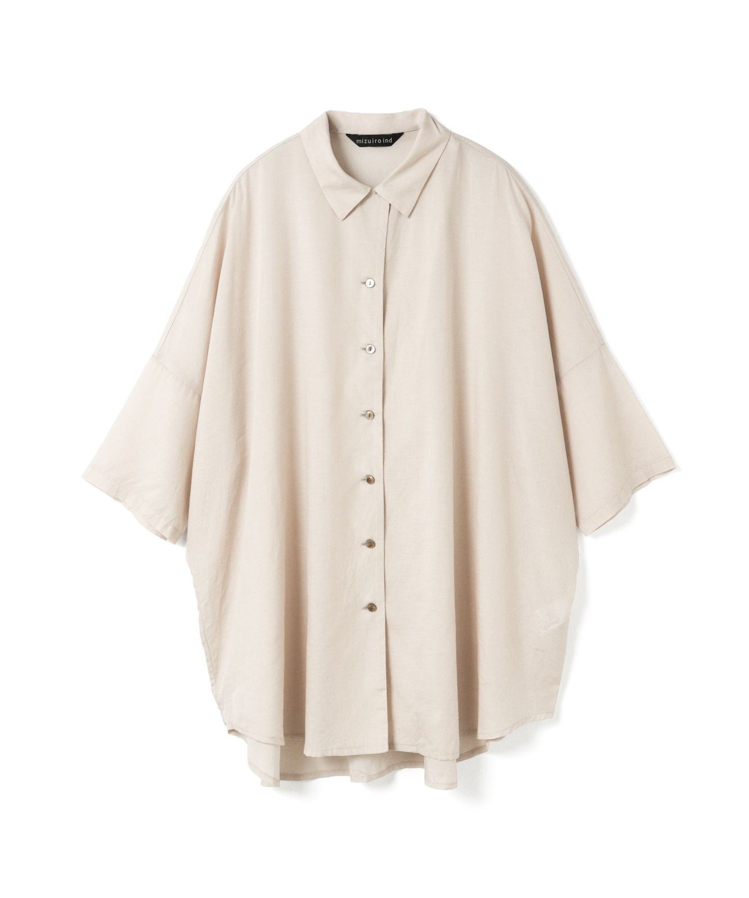 【マーコート/MARcourt】のmizuiro ind ハーフスリーブワイドチュニックシャツ インテリア・キッズ・メンズ・レディースファッション・服の通販 founy(ファニー) 　ファッション　Fashion　レディースファッション　Fashion for Women　トップス・カットソー　Cut & Sew Tops　シャツ・ブラウス・オフィスカジュアル　Elegant Blouses & Button-Ups　ベーシック　Basic, Essential　ポケット　Pocket, Pocket Detail　リネン　Linen, Linen Fabric　レギュラー　Regular, Standard Fit　無地　Plain, Solid Color　羽織　Haori, Light Jacket　ベージュ|ID: prp329100004557878 ipo3291000000032737087
