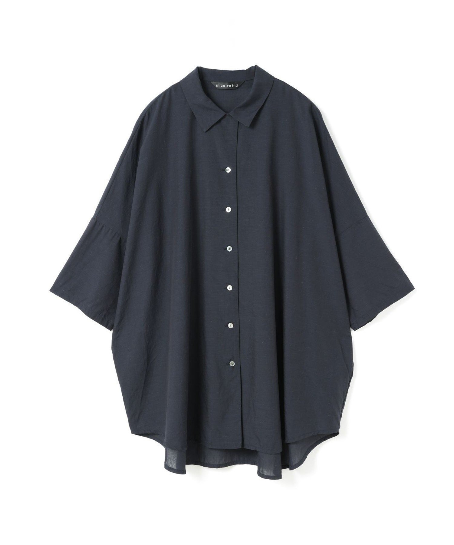 【マーコート/MARcourt】のmizuiro ind ハーフスリーブワイドチュニックシャツ インテリア・キッズ・メンズ・レディースファッション・服の通販 founy(ファニー) 　ファッション　Fashion　レディースファッション　Fashion for Women　トップス・カットソー　Cut & Sew Tops　シャツ・ブラウス・オフィスカジュアル　Elegant Blouses & Button-Ups　ベーシック　Basic, Essential　ポケット　Pocket, Pocket Detail　リネン　Linen, Linen Fabric　レギュラー　Regular, Standard Fit　無地　Plain, Solid Color　羽織　Haori, Light Jacket　ネイビー|ID: prp329100004557878 ipo3291000000032737090