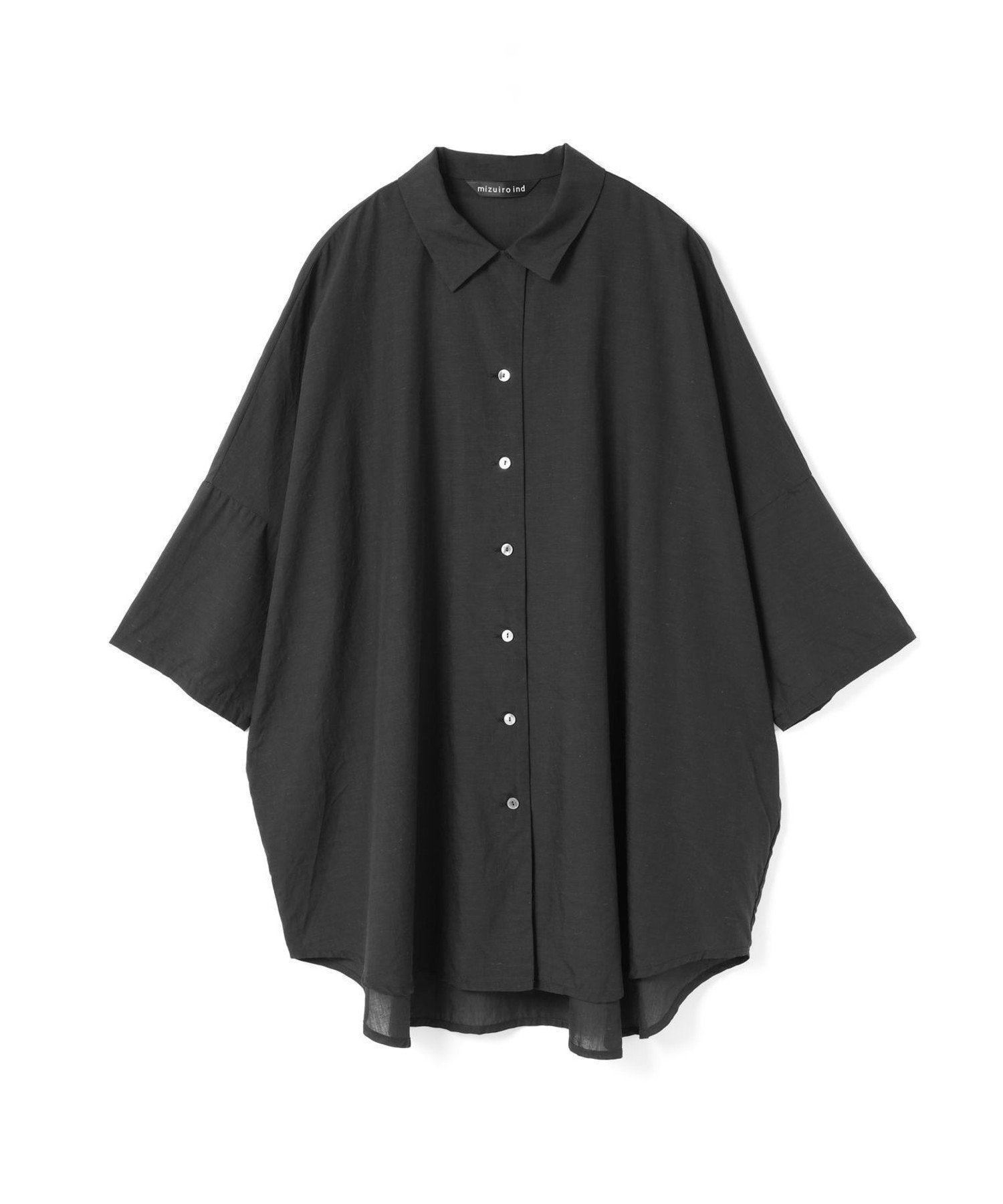 【マーコート/MARcourt】のmizuiro ind ハーフスリーブワイドチュニックシャツ インテリア・キッズ・メンズ・レディースファッション・服の通販 founy(ファニー) 　ファッション　Fashion　レディースファッション　Fashion for Women　トップス・カットソー　Cut & Sew Tops　シャツ・ブラウス・オフィスカジュアル　Elegant Blouses & Button-Ups　ベーシック　Basic, Essential　ポケット　Pocket, Pocket Detail　リネン　Linen, Linen Fabric　レギュラー　Regular, Standard Fit　無地　Plain, Solid Color　羽織　Haori, Light Jacket　ブラック|ID: prp329100004557878 ipo3291000000032737093