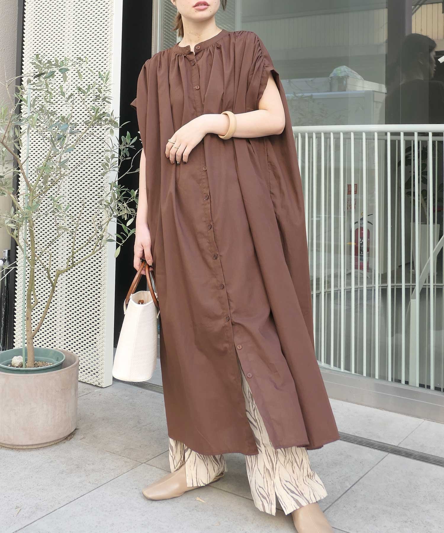 【コーナーズ/CORNERS】のたっぷりギャザーシャツワンピース インテリア・キッズ・メンズ・レディースファッション・服の通販 founy(ファニー) 　ファッション　Fashion　レディースファッション　WOMEN　ワンピース　Dress　シャツワンピース　Shirt Dresses　ギャザー　Gather　ヨーク　Yoke　夏　Summer　春　Spring　S/S・春夏　Ss・Spring/Summer　ブラウン|ID: prp329100004558115 ipo3291000000032222948