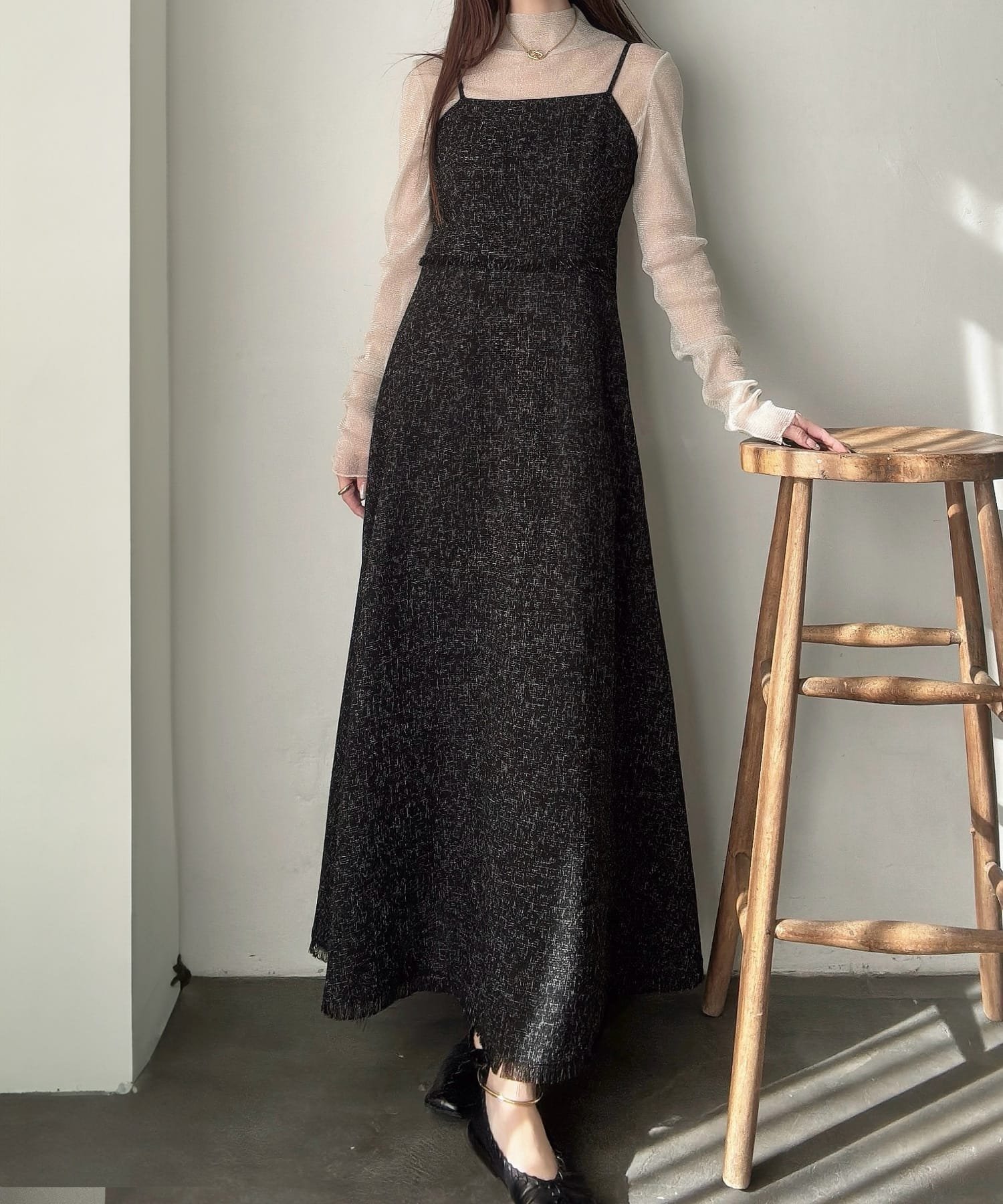 【ジュノア/JUNOAH】のメイル ツイードフリンジキャミワンピース インテリア・キッズ・メンズ・レディースファッション・服の通販 founy(ファニー) 　ファッション　Fashion　レディースファッション　WOMEN　ワンピース　Dress　キャミワンピース　No Sleeve Dresses　ブラック|ID: prp329100004558149 ipo3291000000032223264