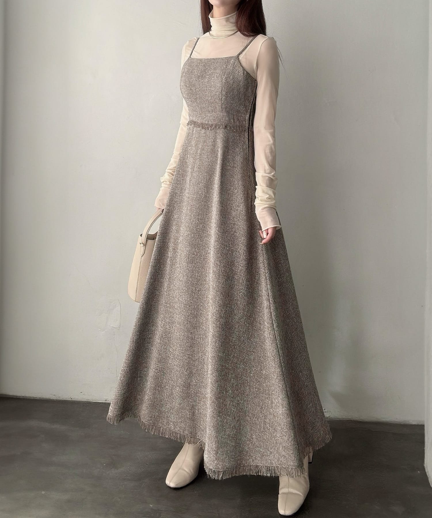 【ジュノア/JUNOAH】のメイル ツイードフリンジキャミワンピース インテリア・キッズ・メンズ・レディースファッション・服の通販 founy(ファニー) 　ファッション　Fashion　レディースファッション　WOMEN　ワンピース　Dress　キャミワンピース　No Sleeve Dresses　ライトブラウン|ID: prp329100004558149 ipo3291000000032223267