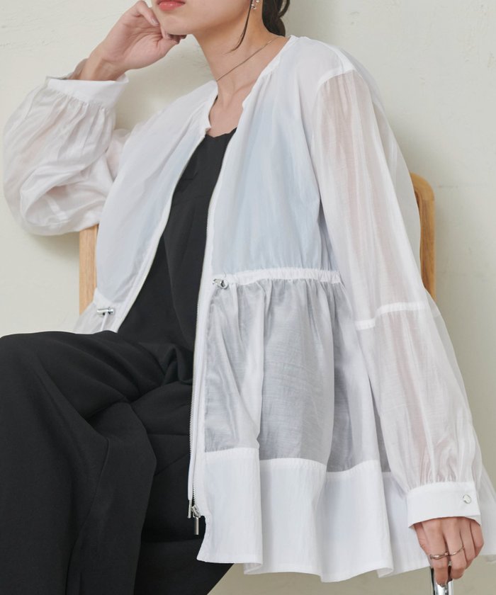 【ラナン/Ranan】のRanan/シアー切替ブルゾン インテリア・キッズ・メンズ・レディースファッション・服の通販 founy(ファニー) https://founy.com/ ファッション Fashion レディースファッション WOMEN アウター Coat Outerwear ブルゾン Blouson/Jackets なめらか Smooth インナー Inner オーガンジー Organdy シアー Sheer スタイリッシュ Stylish ドッキング Docking ブルゾン Blouson 切替 Switching |ID: prp329100004558152 ipo3291000000032295609