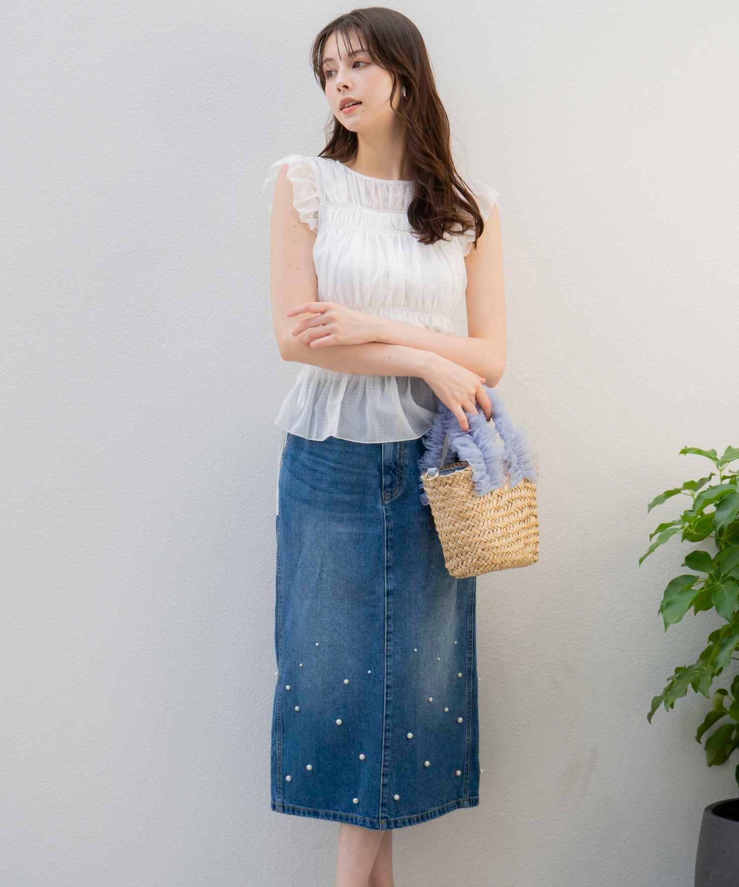 【ノエラ/Noela】のパールデニムナロースカート インテリア・キッズ・メンズ・レディースファッション・服の通販 founy(ファニー) 　ファッション　Fashion　レディースファッション　Ladies' Fashion Online　スカート　Skirt　スリット　Slit　デニム　Denim　パール　Pearl　ポケット　Pocket　ランダム　Random　インディゴブルー|ID: prp329100004558183 ipo3291000000032636232