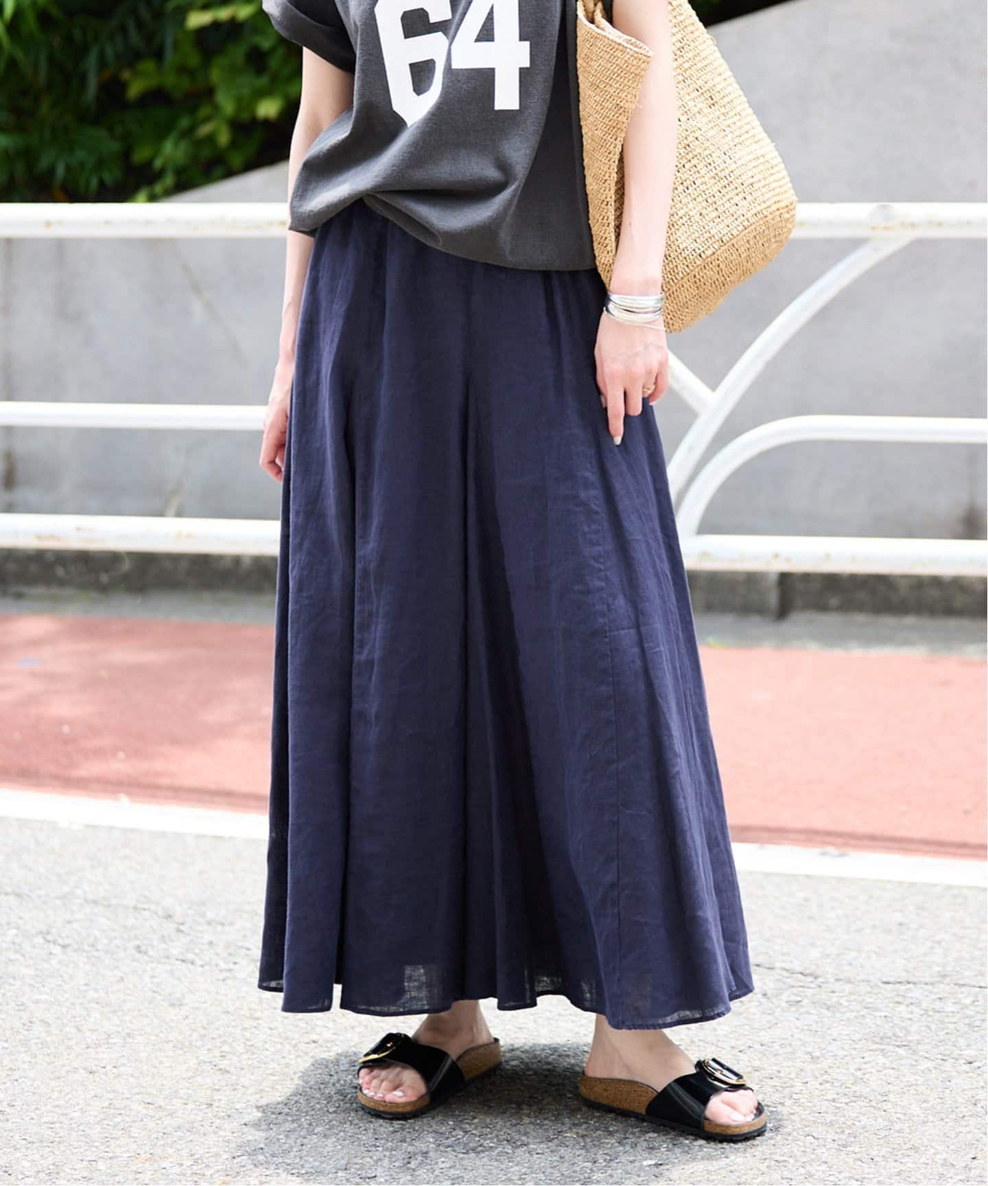 【スローブ イエナ/SLOBE IENA】のリネンフレアボリュームスカート インテリア・キッズ・メンズ・レディースファッション・服の通販 founy(ファニー) 　ファッション　Fashion　レディースファッション　Fashion for Women　スカート　Skirts　2025年　2025　2025春夏・S/S　Spring/Summer 2025 SS25　サンダル　Sandals, Summer Shoes　シンプル　Simple, Minimal　フレア　Flare, Flared　夏　Summer　ネイビー|ID: prp329100004558199 ipo3291000000033219589