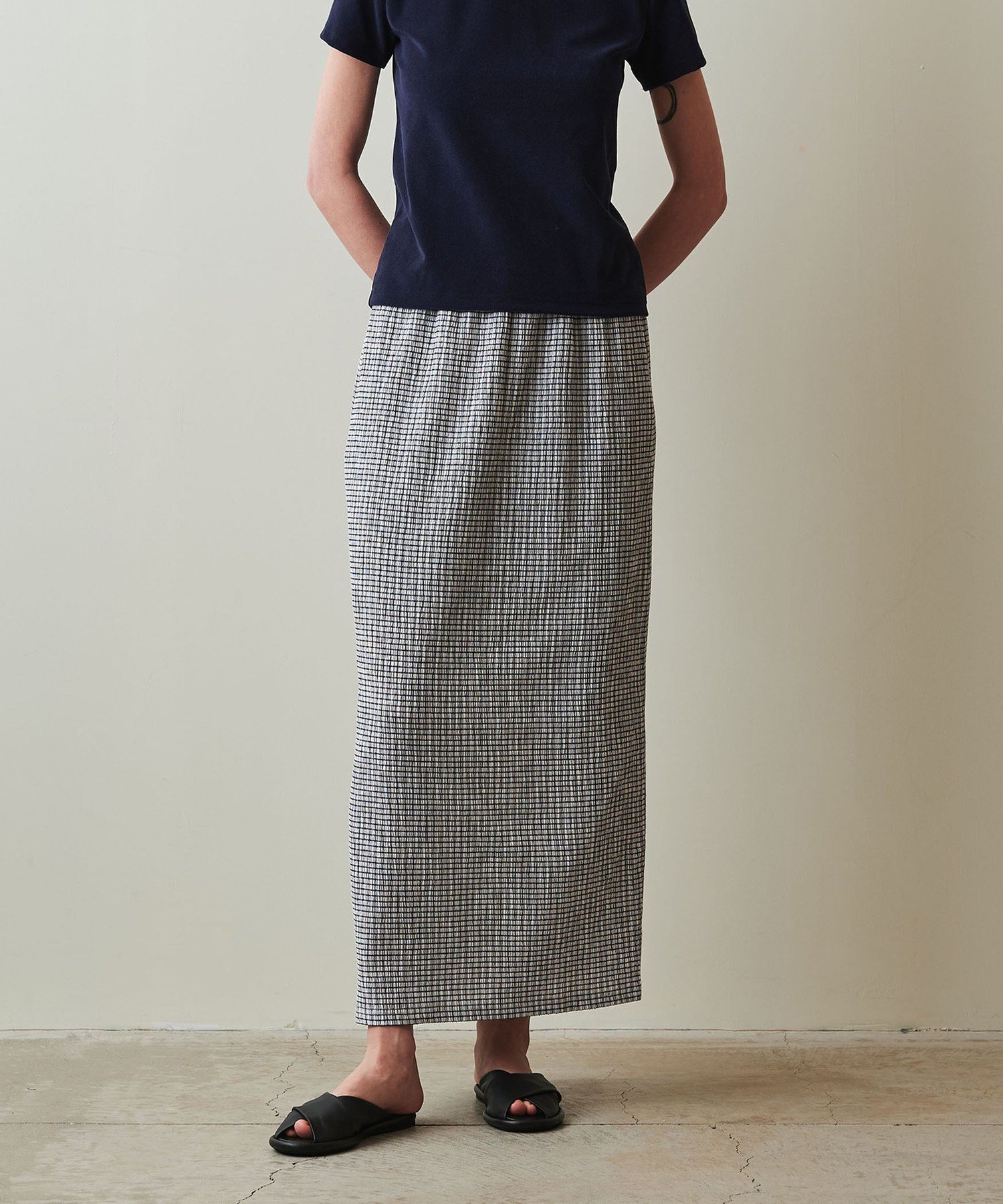 【ビューティ&ユース ユナイテッドアローズ/BEAUTY&YOUTH / UNITED ARROWS】のSteven Alan クレープ チェック イージー ロングスカート インテリア・キッズ・メンズ・レディースファッション・服の通販 founy(ファニー) 　ファッション　Fashion　レディースファッション　Fashion for Women　スカート　Skirts　ロングスカート　Long Skirts / Maxi & Midi Skirts　シアー　Sheer, See-Through　セットアップ　Set-Up, Coordinated Outfit　チェック　Check, Plaid, Tartan　ロング　Long, Long-Length　春　Spring　OFF WHITE|ID: prp329100004558219 ipo3291000000032738114