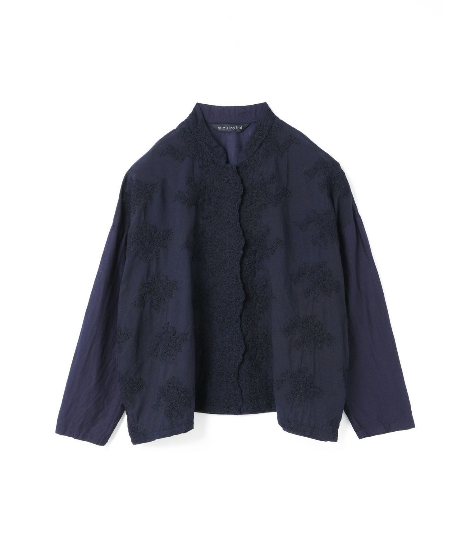 【マーコート/MARcourt】のmizuiro ind レーススタンドカラーワイドシャツ インテリア・キッズ・メンズ・レディースファッション・服の通販 founy(ファニー) 　ファッション　Fashion　レディースファッション　Fashion for Women　トップス・カットソー　Cut & Sew Tops　シャツ・ブラウス・オフィスカジュアル　Elegant Blouses & Button-Ups　フロント　Front, Front Design　ポケット　Pocket, Pocket Detail　レース　Lace, Lace Fabric　ヴィンテージ　Vintage Style　エレガント 上品　Elegant　人気　Popular, Best Seller　羽織　Haori, Light Jacket　長袖　Long Sleeve, Full Sleeve　ネイビー|ID: prp329100004558220 ipo3291000000033097805