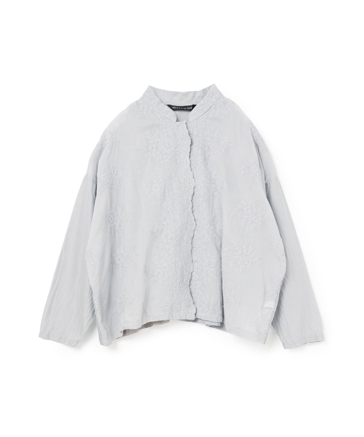 【マーコート/MARcourt】のmizuiro ind レーススタンドカラーワイドシャツ インテリア・キッズ・メンズ・レディースファッション・服の通販 founy(ファニー) 　ファッション　Fashion　レディースファッション　Fashion for Women　トップス・カットソー　Cut & Sew Tops　シャツ・ブラウス・オフィスカジュアル　Elegant Blouses & Button-Ups　フロント　Front, Front Design　ポケット　Pocket, Pocket Detail　レース　Lace, Lace Fabric　ヴィンテージ　Vintage Style　エレガント 上品　Elegant　人気　Popular, Best Seller　羽織　Haori, Light Jacket　長袖　Long Sleeve, Full Sleeve　ライトグレー|ID: prp329100004558220 ipo3291000000033097806
