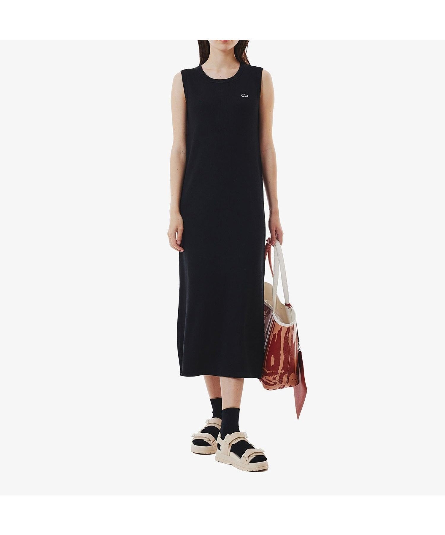 【ラコステ/LACOSTE】のノースリーブ ロングリブニットドレス / リブニットワンピース インテリア・キッズ・メンズ・レディースファッション・服の通販 founy(ファニー) 　ファッション　Fashion　レディースファッション　WOMEN　ワンピース　Dress　ドレス　Party Dresses　ニットワンピース　Knit Dresses　シンプル　Simple　スニーカー　Sneakers　スマート　Smart　スリット　Slit　スリム　Slim　ノースリーブ　No Sleeve　フィット　Fit　フェミニン　Feminine　リブニット　Rib Knit　エレガント 上品　Elegant　ブラック|ID: prp329100004558222 ipo3291000000032370287