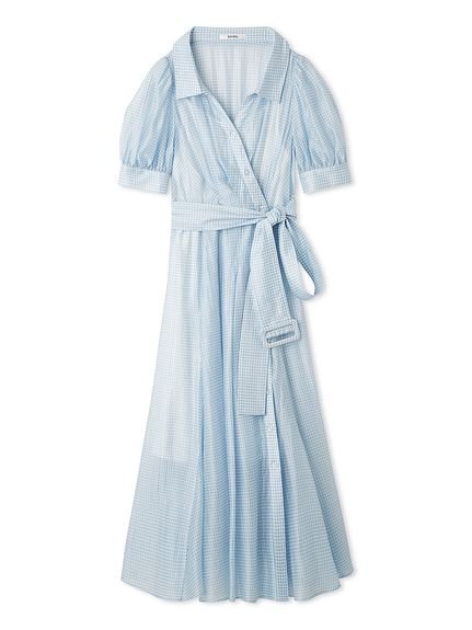 【スナイデル/SNIDEL】の【00サイズ/WEB限定カラーあり】カシュクールシャツワンピース インテリア・キッズ・メンズ・レディースファッション・服の通販 founy(ファニー) 　ファッション　Fashion　レディースファッション　WOMEN　ワンピース　Dress　シャツワンピース　Shirt Dresses　エレガント 上品　Elegant　ギンガム　Gingham　シャーリング　Shirring　シンプル　Simple　ストライプ　Stripe　ストレート　Straight　スリーブ　Sleeve　チェック　Check　バルーン　Balloon　フィット　Fit　フェミニン　Feminine　フレア　Flare　無地　Plain Color　リボン　Ribbon　ロマンティック　Romantic　おすすめ　Recommend　【WEB限定】BLU[086]|ID: prp329100004558271 ipo3291000000032267360