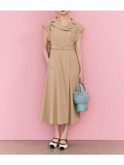 【リリーブラウン/Lily Brown】のデコルテトレンチワンピース インテリア・キッズ・メンズ・レディースファッション・服の通販 founy(ファニー) 　ファッション　Fashion　レディースファッション　Ladies' Fashion Online　ワンピース　Dress　カフス　Cuffs　シンプル　Simple　デコルテ　Decolletage　トレンチ　Trench　ビッグ　Big　フレア　Flare　エレガント 上品　Elegant　春　Spring　雑誌　Magazine　BEG[037]|ID: prp329100004558286 ipo3291000000032691347