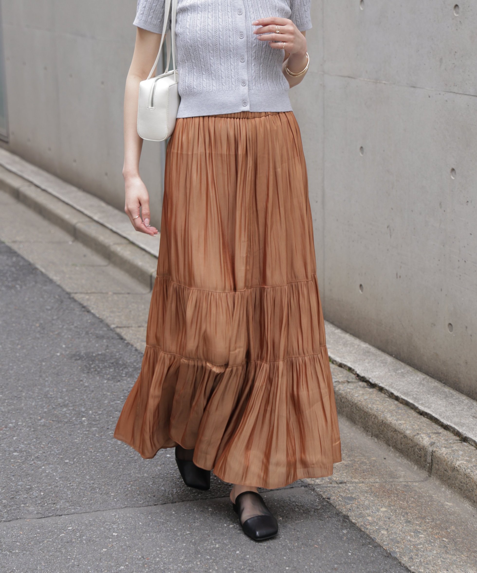 【フリーズマート/FREE'S MART】のシャイニーティアードスカート インテリア・キッズ・メンズ・レディースファッション・服の通販 founy(ファニー) 　ファッション　Fashion　レディースファッション　WOMEN　スカート　Skirt　ティアードスカート　Tiered Skirts　ギャザー　Gather　シャイニー　Shiny　スウェット　Sweat　バランス　Balance　キャメル|ID: prp329100004558310 ipo3291000000032224958