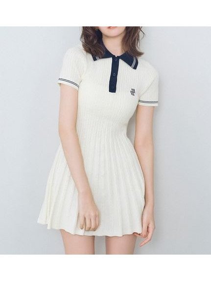 【リリーブラウン/Lily Brown】のポロニットミニワンピース 人気、トレンドファッション・服の通販 founy(ファニー) 　ファッション　Fashion　レディースファッション　Ladies' Fashion Online　ワンピース　Dress　エレガント 上品　Elegant　クラシカル　Classical　シェイプ　Shape　フレア　Flare　ボーダー　Border　人気　Popularity　無地　Plain Color　 other-1|ID: prp329100004558311 ipo3291000000032625171