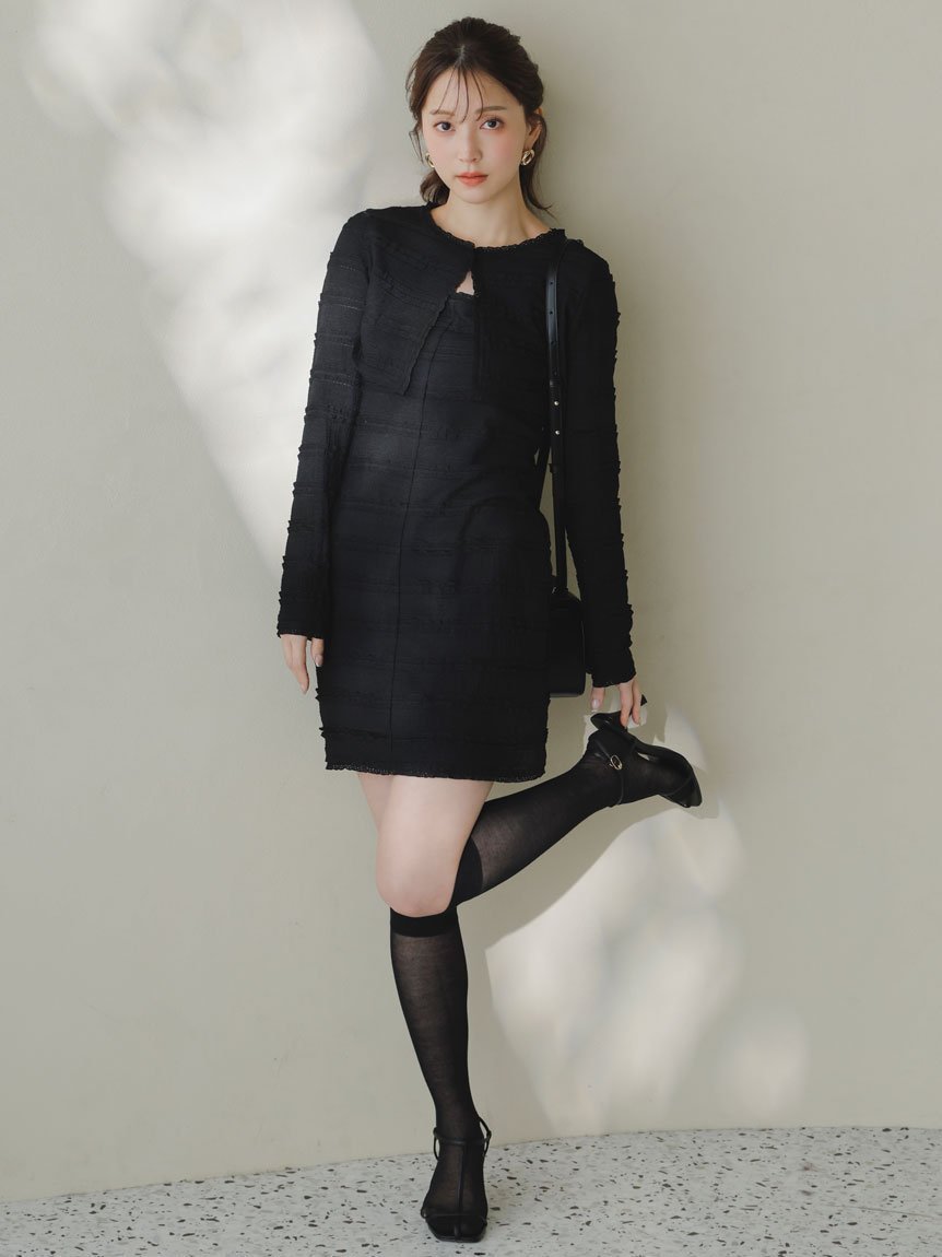 【スナイデル/SNIDEL】のカーデセットカットレースワンピース インテリア・キッズ・メンズ・レディースファッション・服の通販 founy(ファニー) 　ファッション　Fashion　レディースファッション　WOMEN　ワンピース　Dress　カットソー　Cut And Sew　カーディガン　Cardigan　クロップド　Cropped　シンプル　Simple　フィット　Fit　フリル　Frills　ボーダー　Border　レース　Race　エレガント 上品　Elegant　BLK[009]|ID: prp329100004558466 ipo3291000000032226593