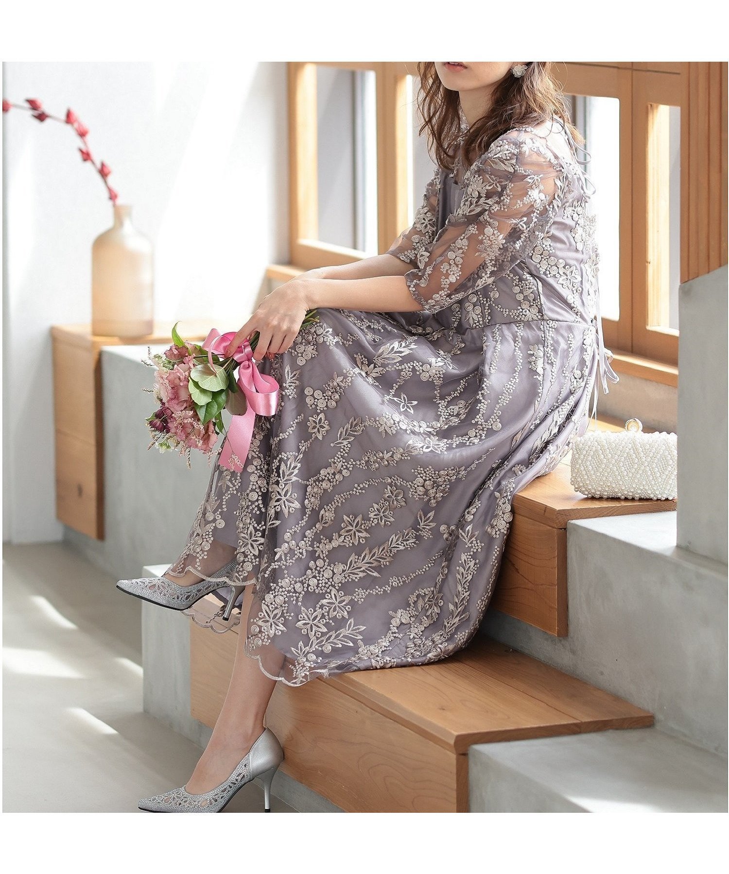 【プレフェリール/PREFERIR】の刺繍レースバックリボン結婚式パーティードレス インテリア・キッズ・メンズ・レディースファッション・服の通販 founy(ファニー) 　ファッション　Fashion　レディースファッション　Ladies' Fashion Online　ワンピース　Dress　ドレス　Party Dresses　エレガント 上品　Elegant　オケージョン　Occasion　ドレス　Dress　ラベンダー　Lavender　リボン　Ribbon　レース　Race　二次会　Wedding Party　結婚式　Wedding Ceremony　ラベンダー|ID: prp329100004558479 ipo3291000000032652414