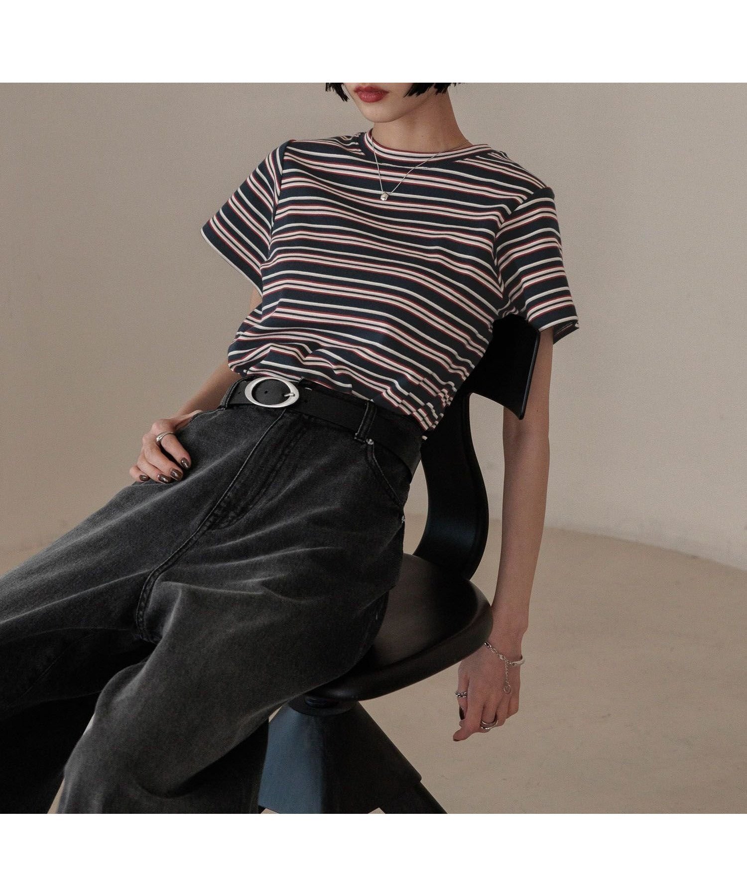 【ローリーズファーム/LOWRYS FARM】のフライスチビTシャツSS インテリア・キッズ・メンズ・レディースファッション・服の通販 founy(ファニー) 　ファッション　Fashion　レディースファッション　Fashion for Women　トップス・カットソー　Cut & Sew Tops　シャツ・ブラウス・オフィスカジュアル　Elegant Blouses & Button-Ups　ロングTシャツ・Tシャツ　Longline T-Shirts & Tees　おすすめ　Recommended / Our Picks　インナー　Innerwear　キャミ　Camisole, Cami Top　コンパクト　Compact, Small Size　サロペット　Overalls, Salopette　シンプル　Simple, Minimal　ビスチェ　Bustier, Corset Top　ベーシック　Basic, Essential　ボトム　Bottoms, Lower Wear　ワイド　Wide, Wide Fit　ネイビーボーダー|ID: prp329100004558545 ipo3291000000033448466