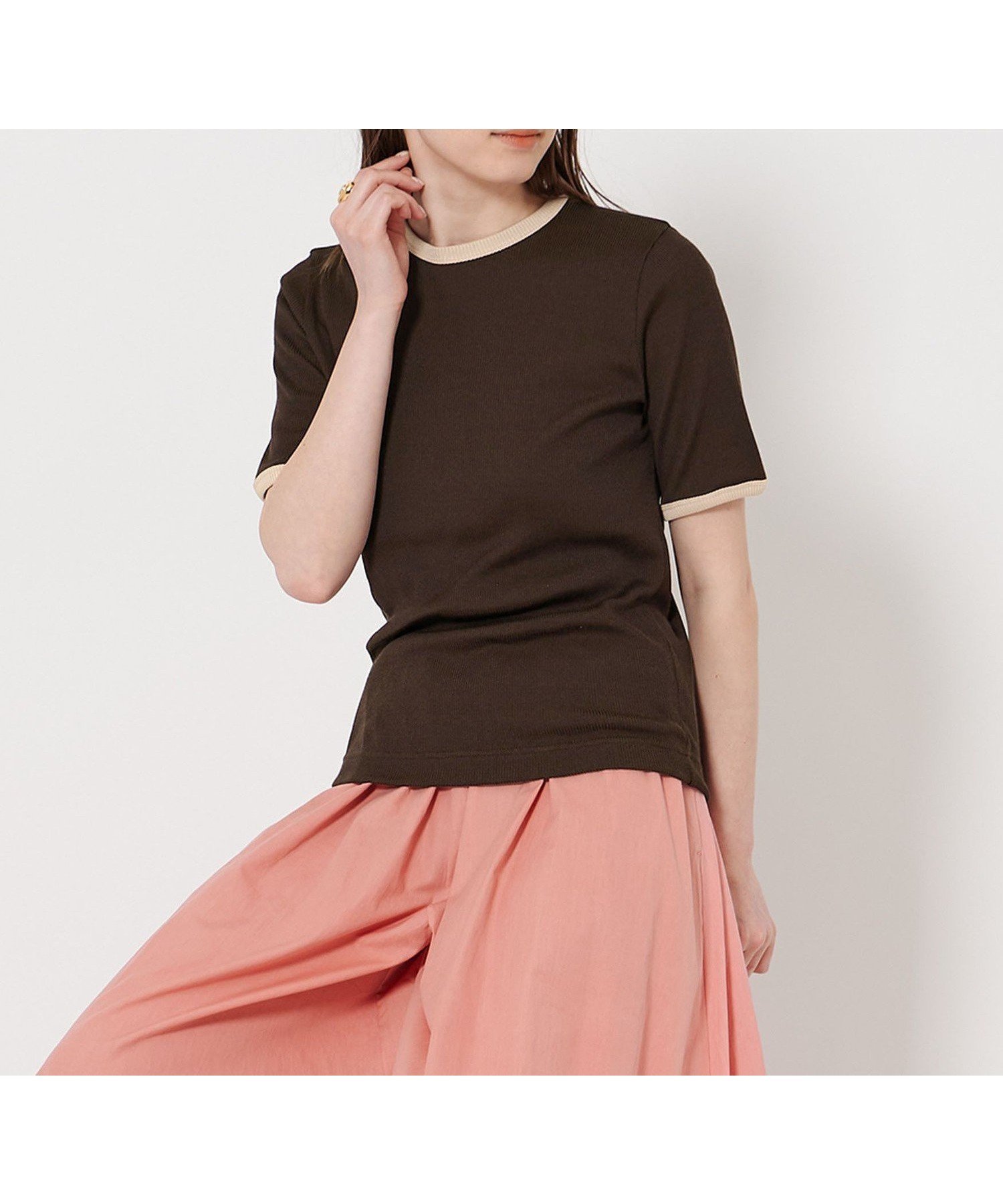 【ユナイテッドアローズ/UNITED ARROWS】のリブ バイカラーパイピング Tシャツ インテリア・キッズ・メンズ・レディースファッション・服の通販 founy(ファニー) 　ファッション　Fashion　レディースファッション　Ladies' Fashion Online　トップス・カットソー　Tops/Tshirt　シャツ/ブラウス　Shirts/Blouses　ロング / Tシャツ　T-Shirts　おすすめ　Recommend　インナー　Inner　ジャケット　Jacket　パイピング　Piping　ビスチェ　Bustier　ベーシック　Basic　エレガント 上品　Elegant　人気　Popularity　DK.BROWN|ID: prp329100004558577 ipo3291000000032671212