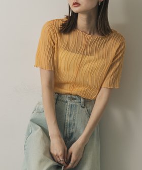 【センスオブプレイス/SENSE OF PLACE by URBAN RESEARCH】の『一部WEB限定カラー』ウェーブジャガードトップ(半袖) 人気、トレンドファッション・服の通販 founy(ファニー) ファッション Fashion レディースファッション Fashion for Women トップス・カットソー Cut & Sew Tops 2025年 2025 2025春夏・S/S Spring/Summer 2025 SS25 デニム Denim, Jeans Material 半袖 Short Sleeve, Half Sleeve 夏 Summer S/S・春夏 SS, Spring/Summer, Warm Season |ID:prp329100004558614