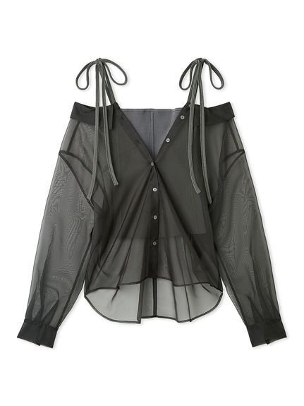 【フレイ アイディー/FRAY I.D】のショルダーリボンニットレイヤードシャツ インテリア・キッズ・メンズ・レディースファッション・服の通販 founy(ファニー) 　ファッション　Fashion　レディースファッション　WOMEN　トップス・カットソー　Tops/Tshirt　ニット　Knit Tops　シャツ/ブラウス　Shirts/Blouses　おすすめ　Recommend　インナー　Inner　オフショル　Off Shoulder　オフショルダー　Off Shoulder　キャミ　Cami　キャミソール　Camisole　シアー　Sheer　ドッキング　Docking　ラップ　Wrap　リブニット　Rib Knit　リボン　Ribbon　ループ　Loop　ワンポイント　One Point　人気　Popularity　定番　Standard　GRY[006]|ID: prp329100004558813 ipo3291000000032230116