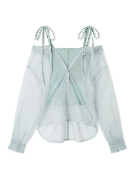 【フレイ アイディー/FRAY I.D】のショルダーリボンニットレイヤードシャツ インテリア・キッズ・メンズ・レディースファッション・服の通販 founy(ファニー) 　ファッション　Fashion　レディースファッション　WOMEN　トップス・カットソー　Tops/Tshirt　ニット　Knit Tops　シャツ/ブラウス　Shirts/Blouses　おすすめ　Recommend　インナー　Inner　オフショル　Off Shoulder　オフショルダー　Off Shoulder　キャミ　Cami　キャミソール　Camisole　シアー　Sheer　ドッキング　Docking　ラップ　Wrap　リブニット　Rib Knit　リボン　Ribbon　ループ　Loop　ワンポイント　One Point　人気　Popularity　定番　Standard　BLU[086]|ID: prp329100004558813 ipo3291000000032230119